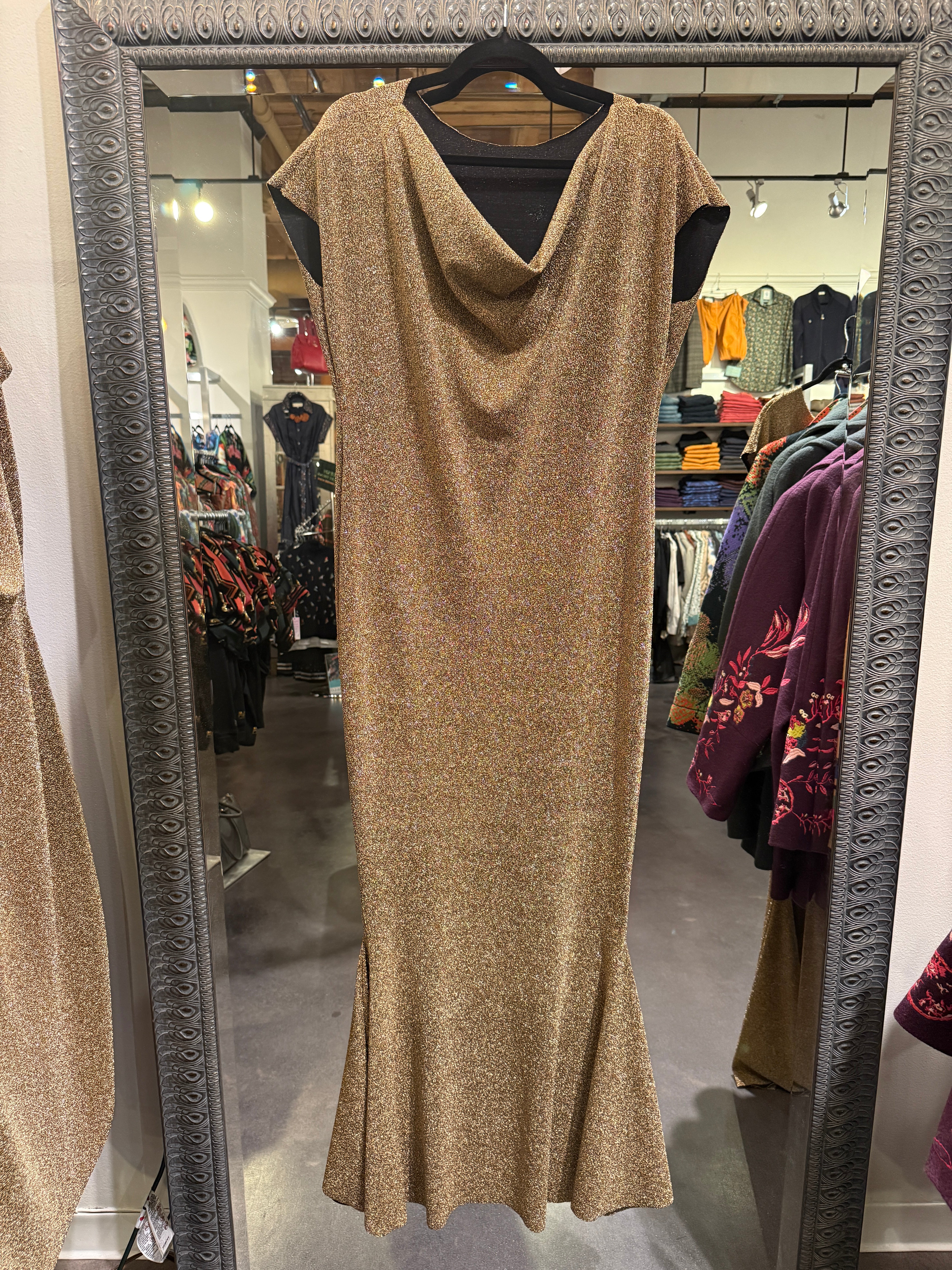 Gold Dress draped neckline by KFly