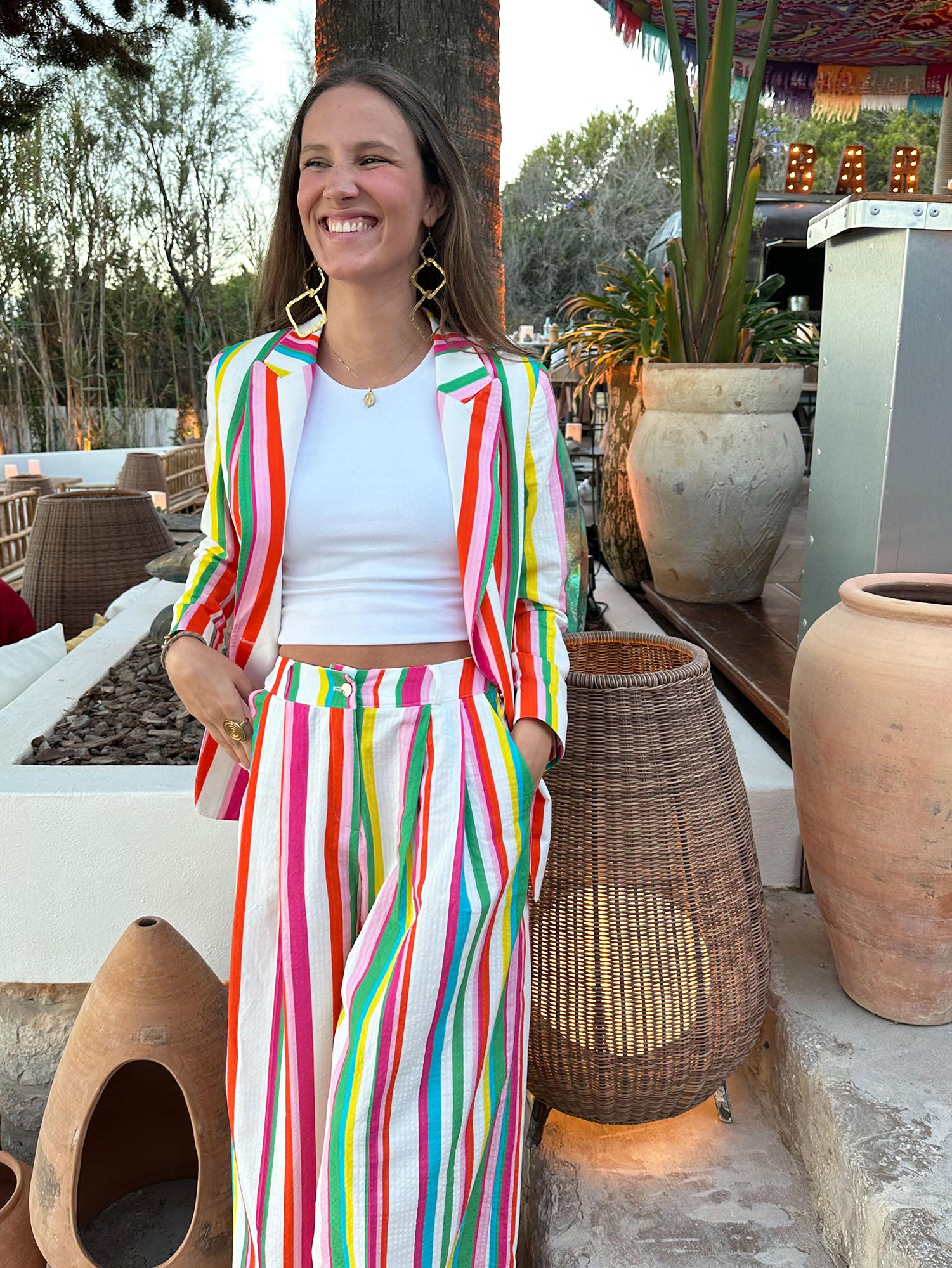 MULTICOLORED SEERSUCKER STRIPE PALAZZO PANTS