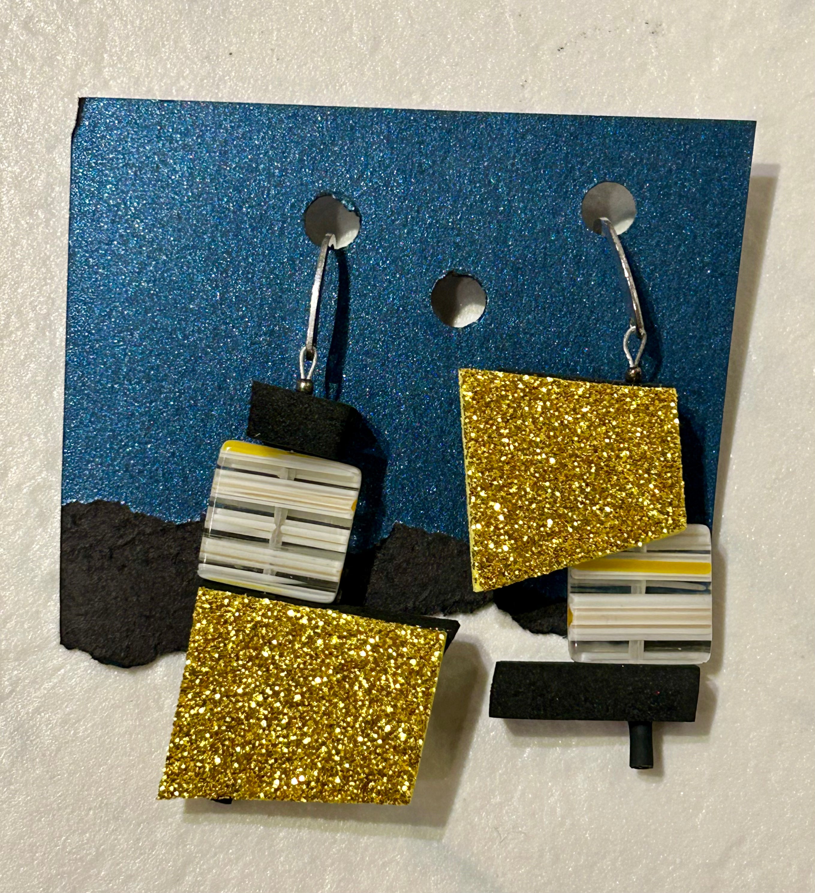 Gold Glitter Foam and Glass Earrings