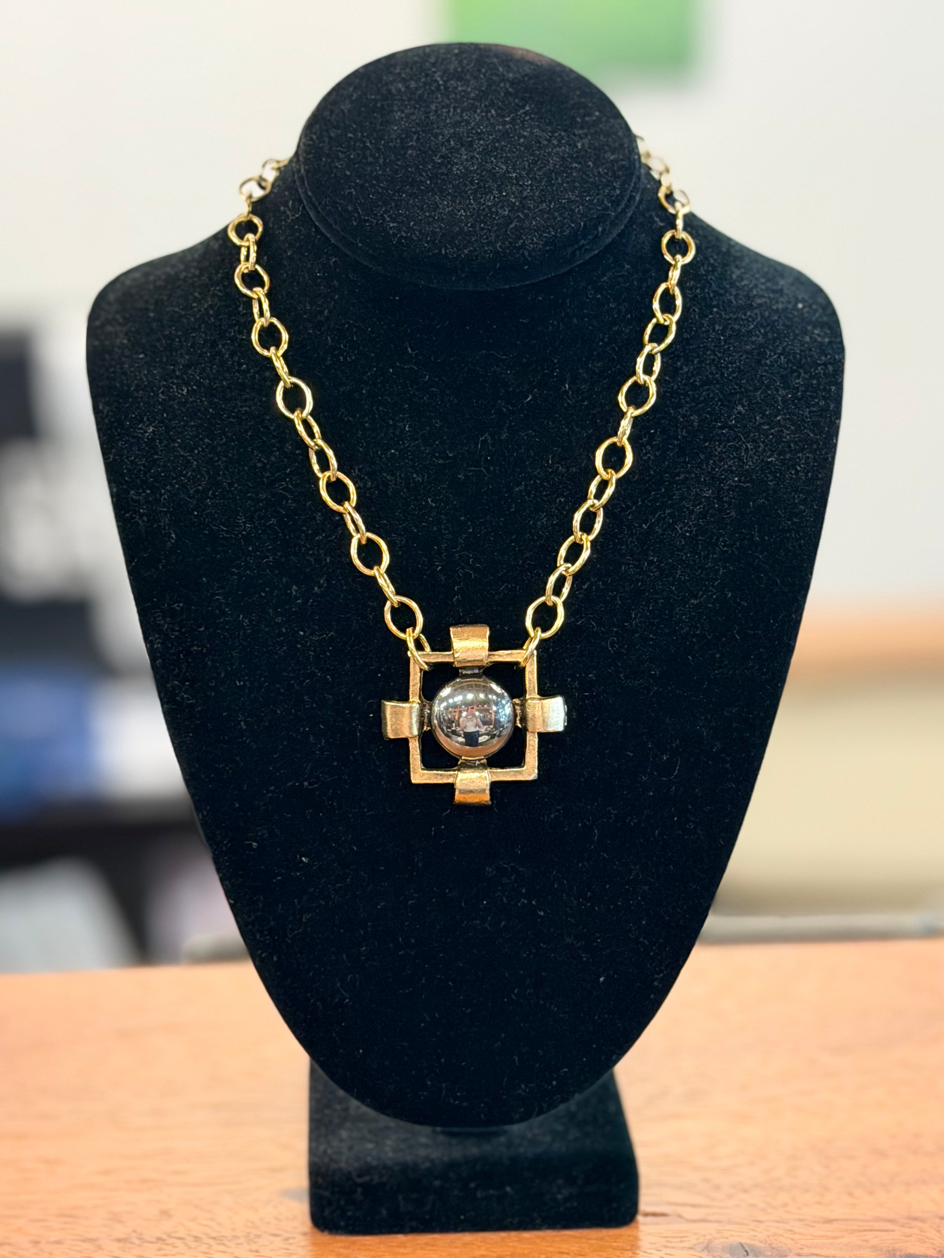 Gold Square Pendent Necklace