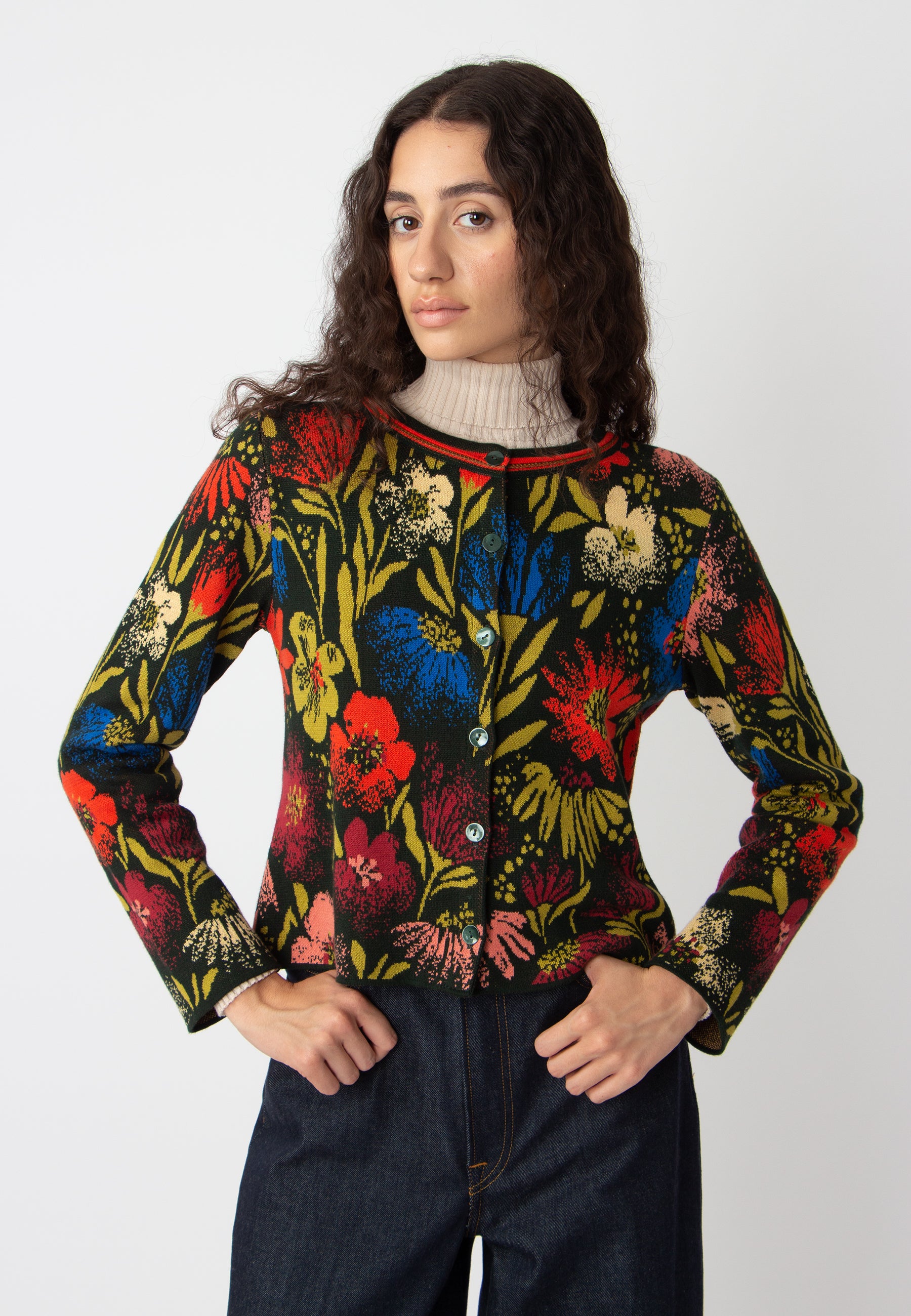 Floral Pattern O-Neck Cardigan