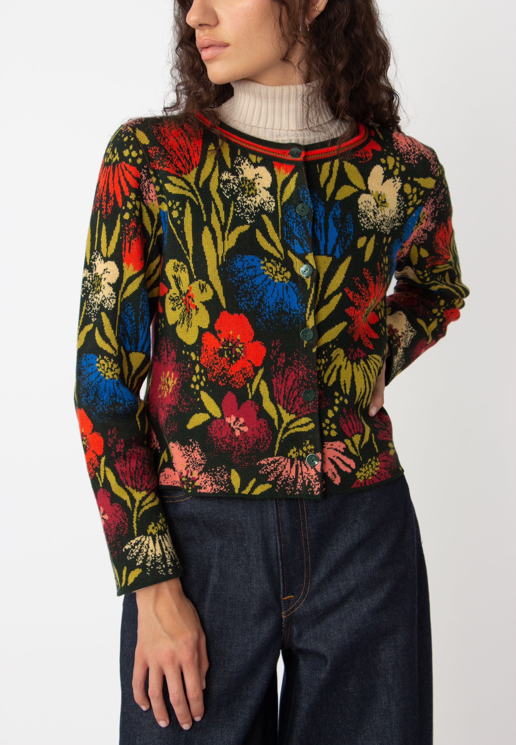 Floral Pattern O-Neck Cardigan