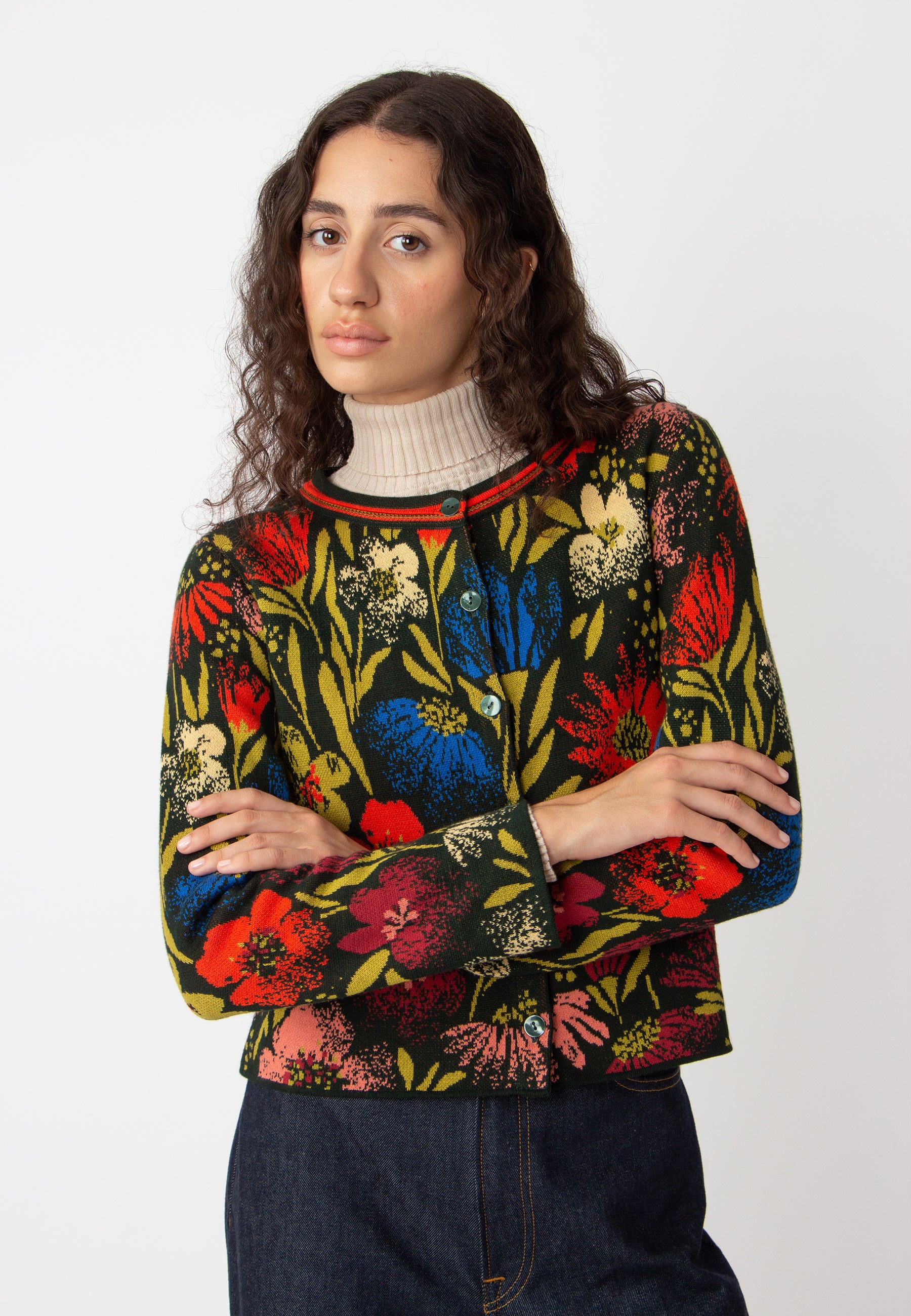 Floral Pattern O-Neck Cardigan