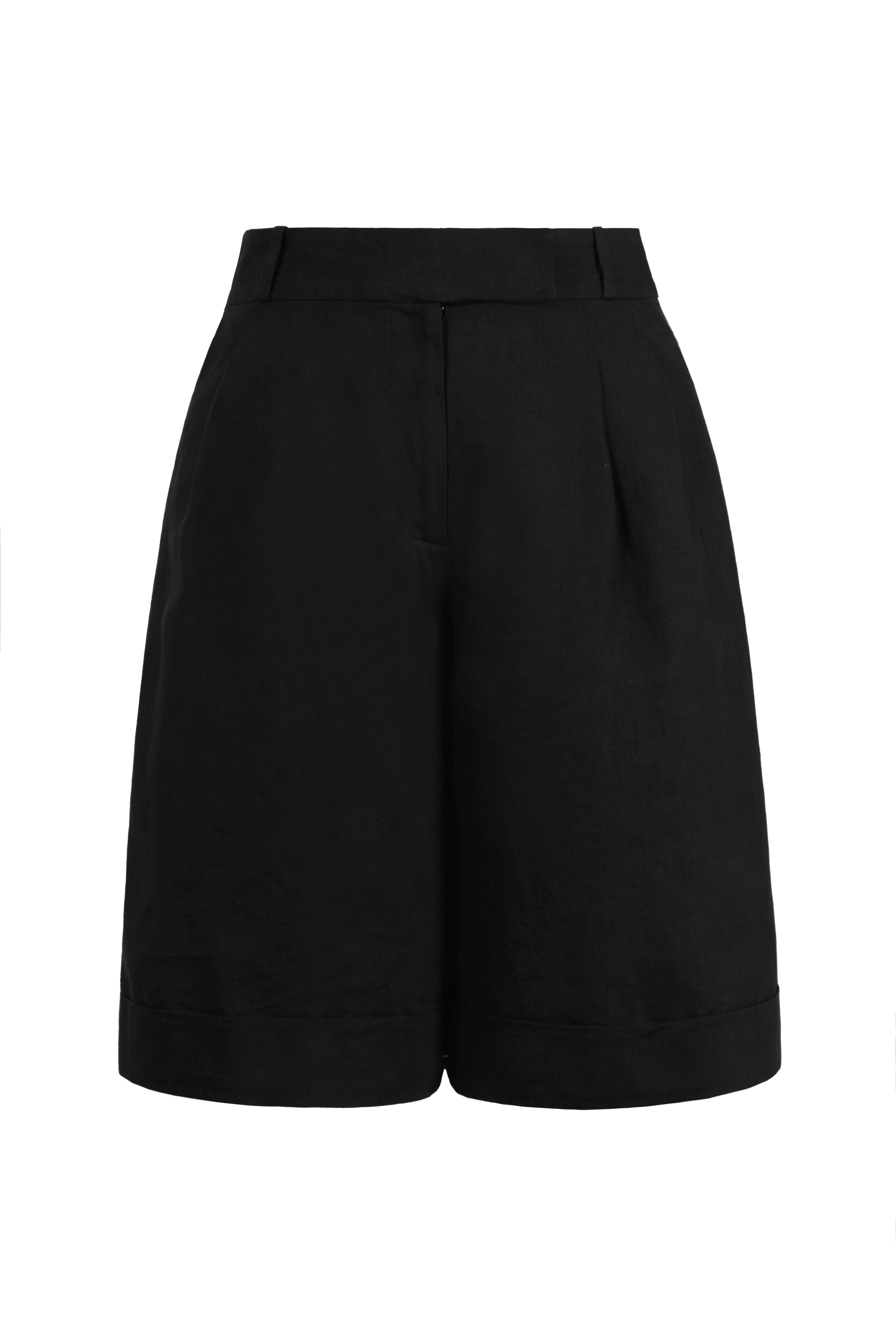 Black Linen Bermuda Short