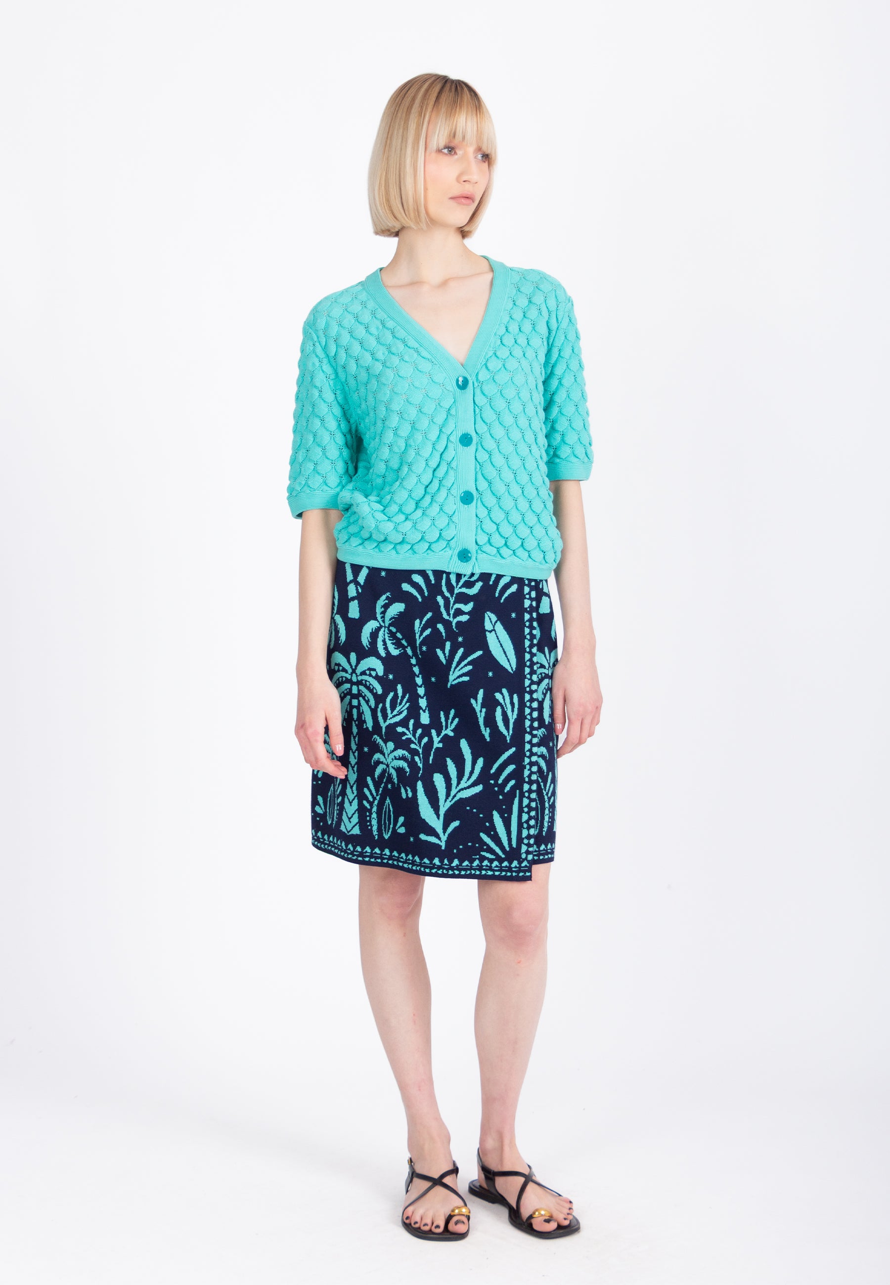 Jacquard Wrap Skirt, Urban Botanic Pattern