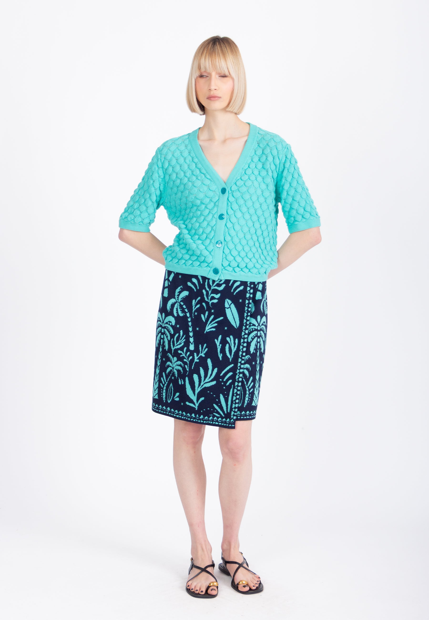 Jacquard Wrap Skirt, Urban Botanic Pattern