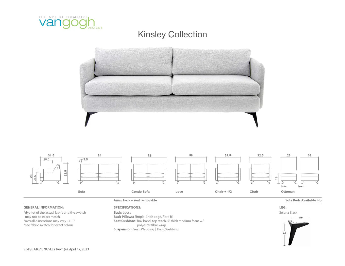 Sofa spec sheet. 