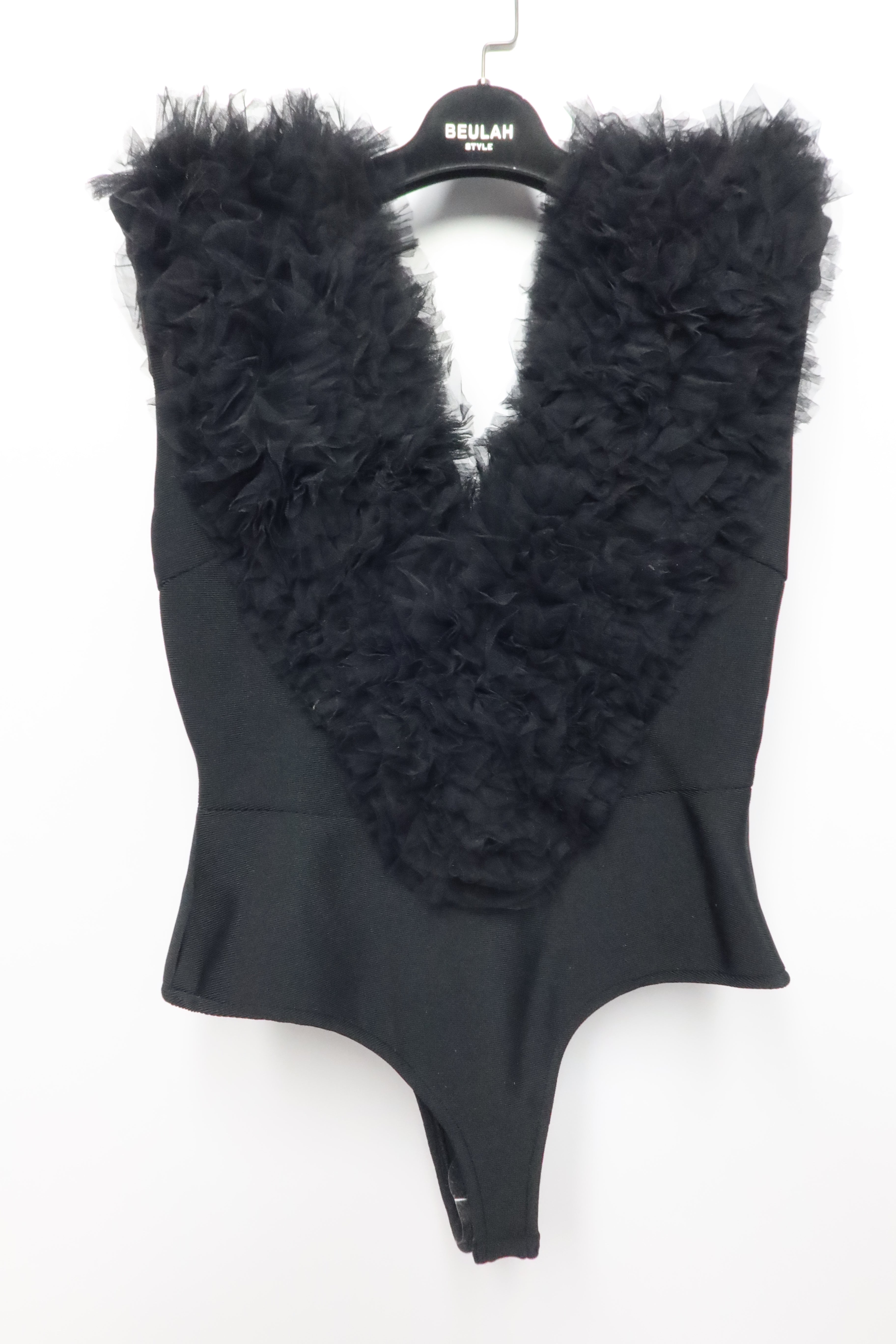 Ruffled V-Neck Black Bodysuit by Beulah