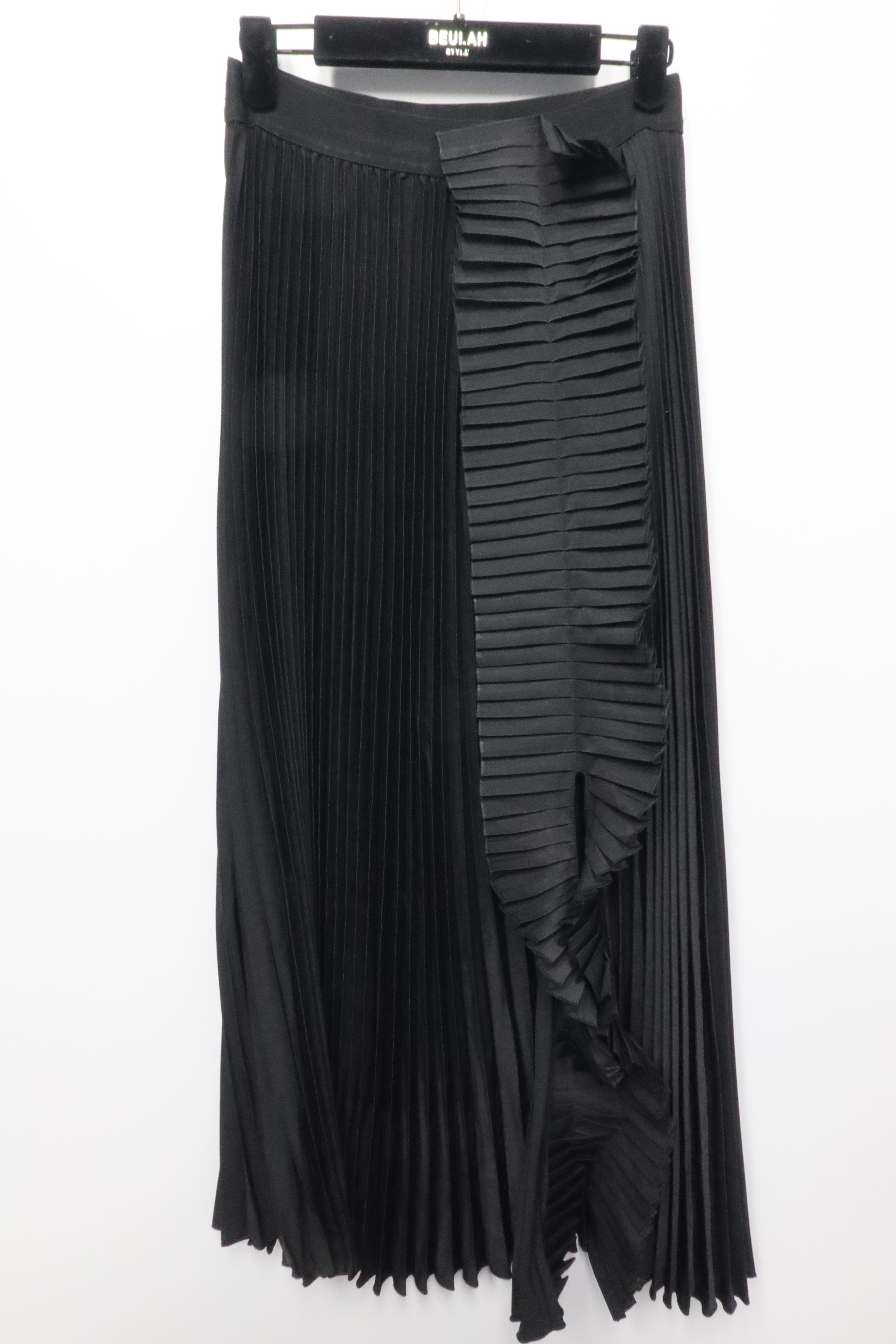 Pleated Ruffle Satin Maxi Skirt