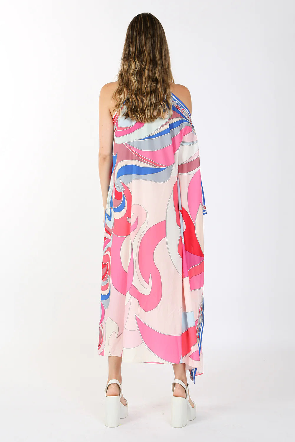 Multi Printed One Off Shoulder Long Dress