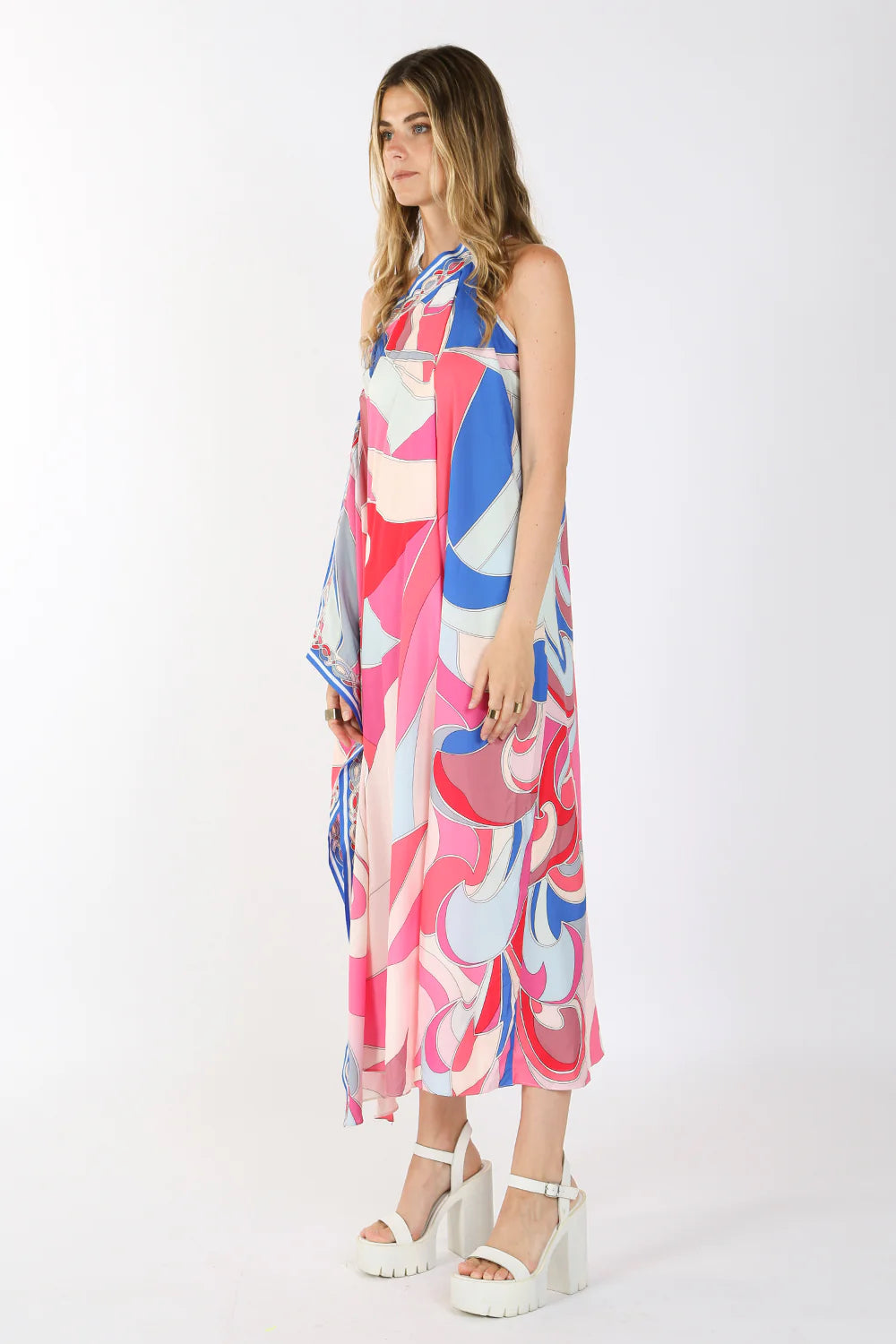 Multi Printed One Off Shoulder Long Dress