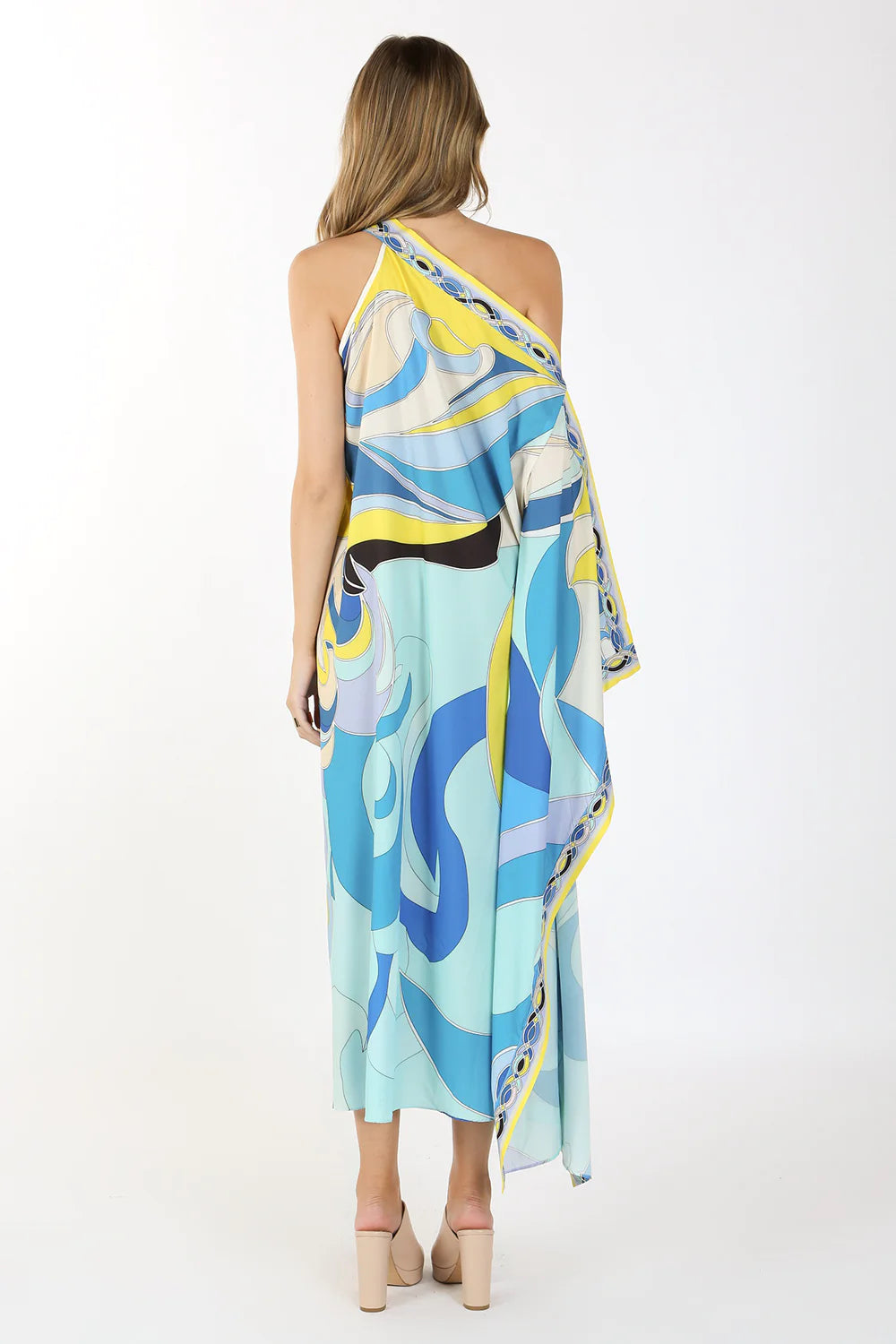 Multi Printed One Off Shoulder Long Dress