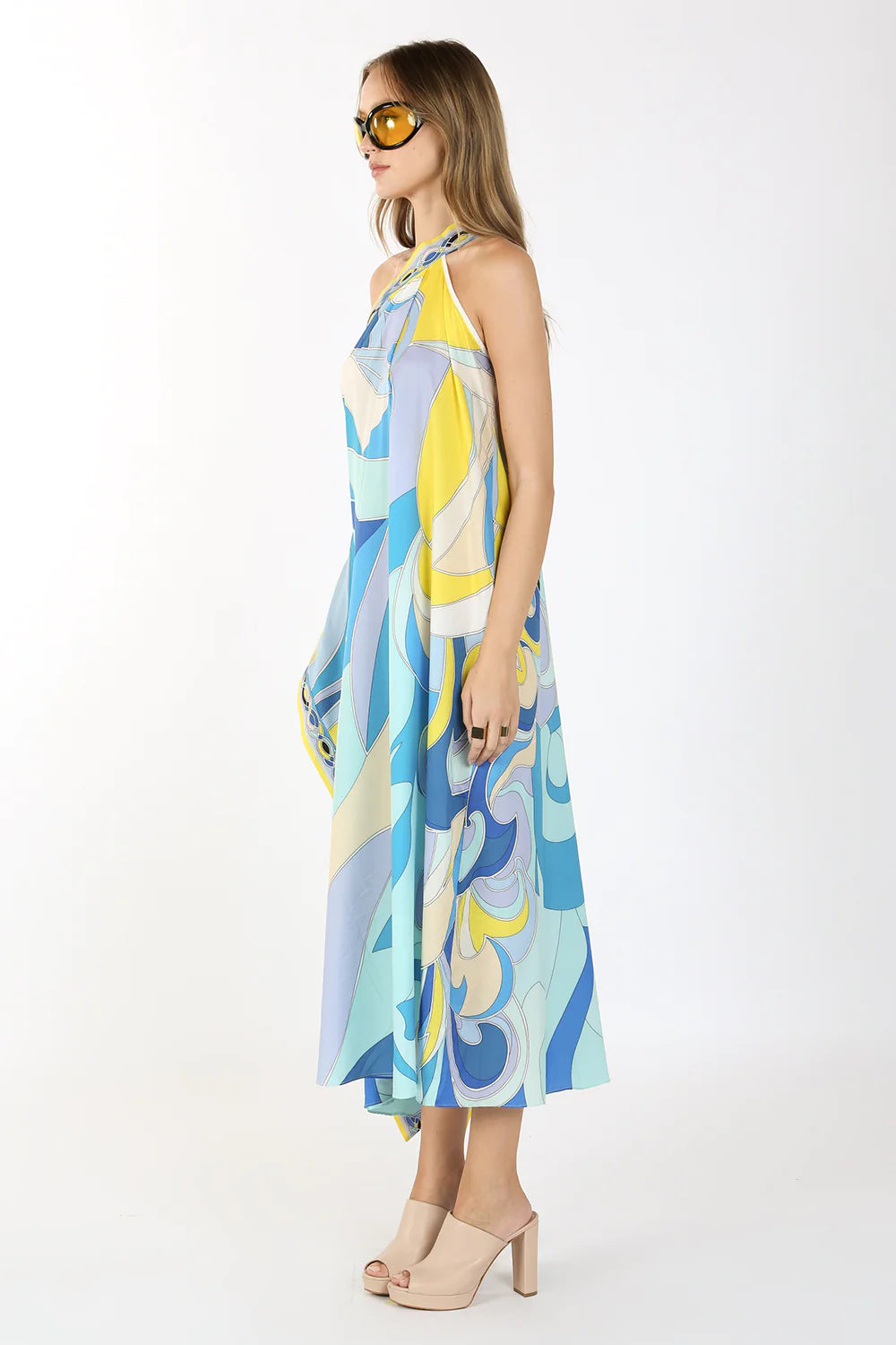 Multi Printed One Off Shoulder Long Dress