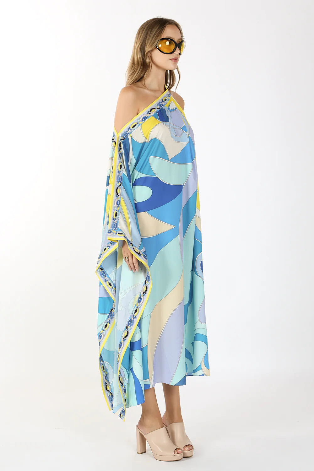 Multi Printed One Off Shoulder Long Dress