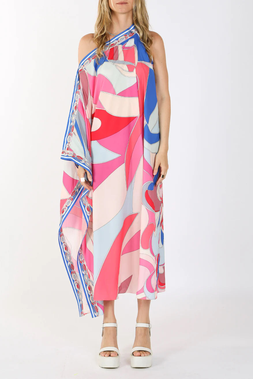 Multi Printed One Off Shoulder Long Dress