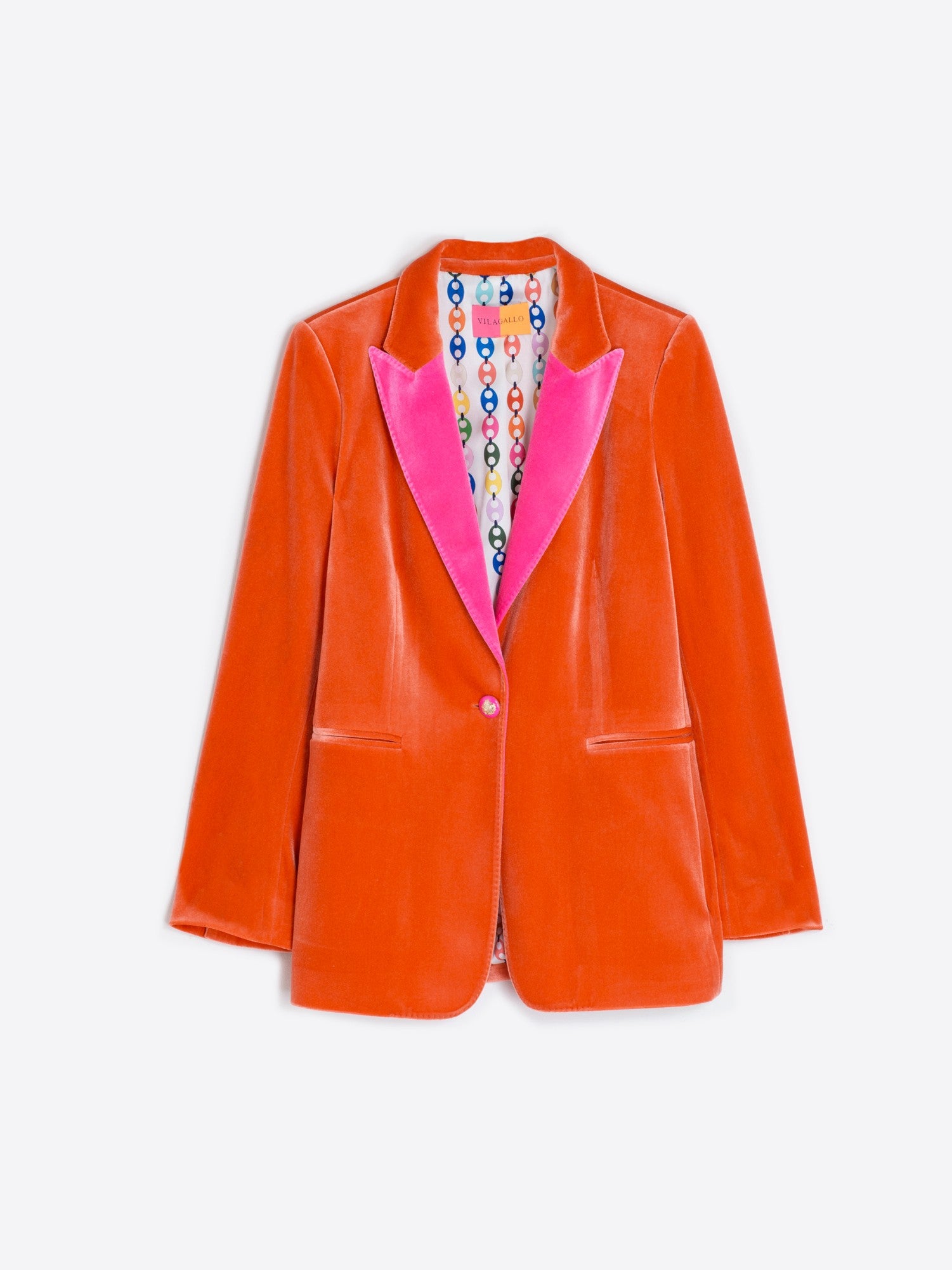 Orange Velvet Blazer w/Pink Peak Lapel and Top Stitch