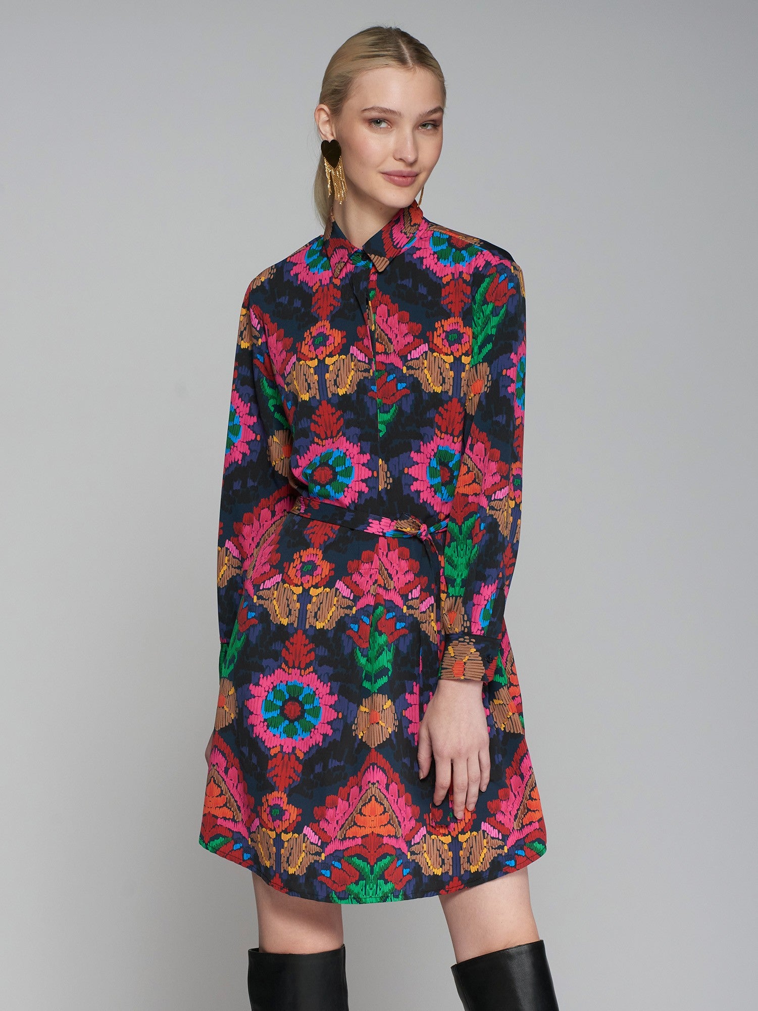 Painterly Damask Flower Print Dress Shirt