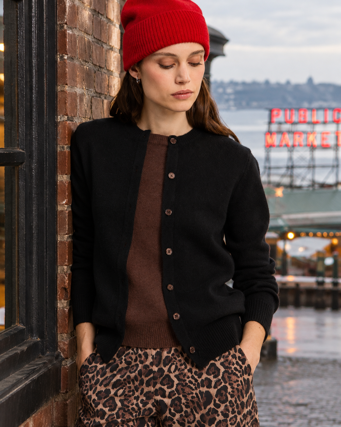 FAUX TWIN SET CARDIGAN BROWN AND BLACK