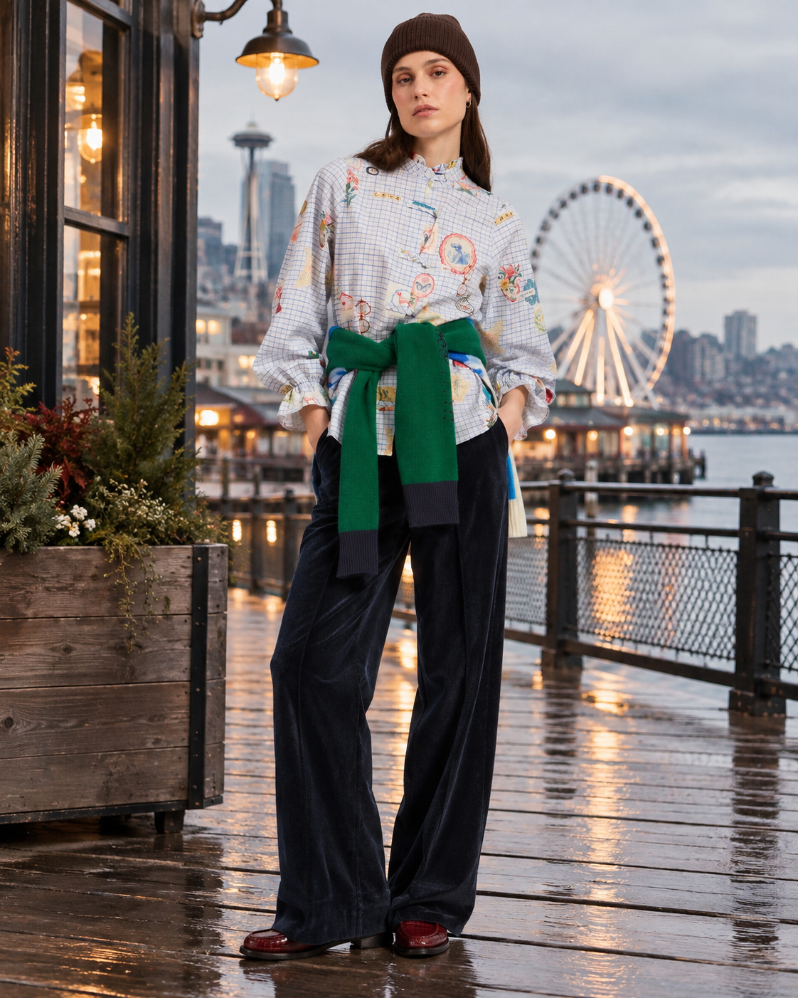 NAVY ROMA KNIT STRAIGHT-LEG TROUSERS