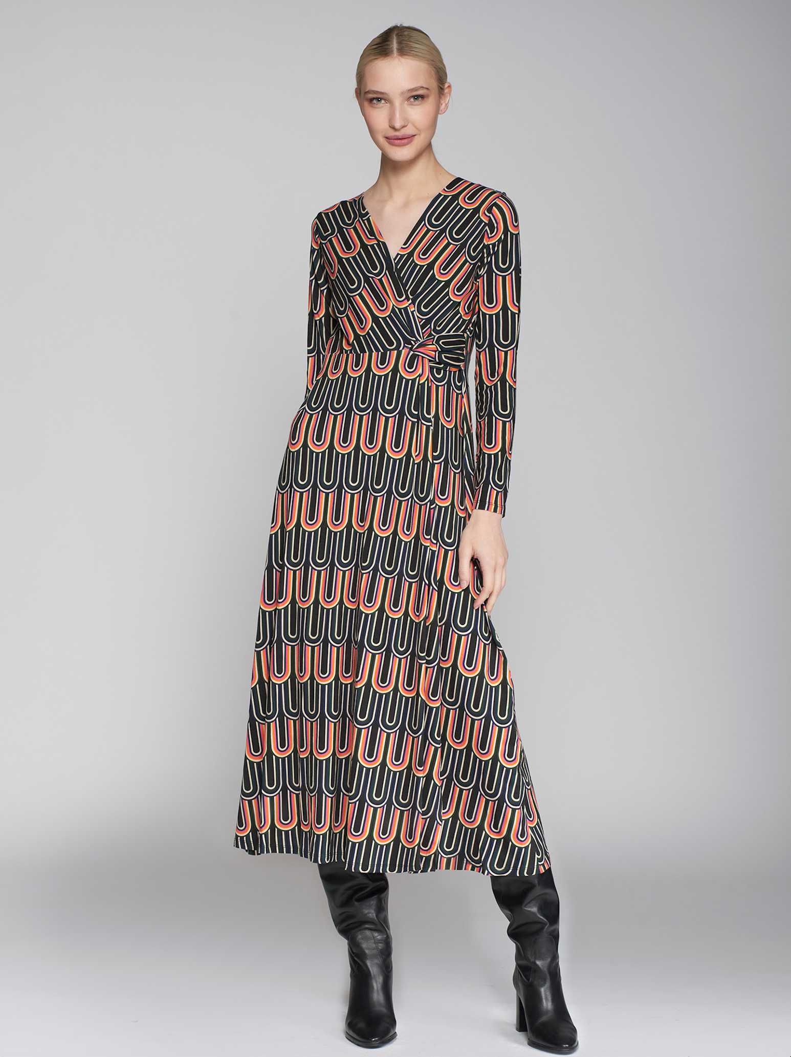 Retro Curved Arc Print Dress