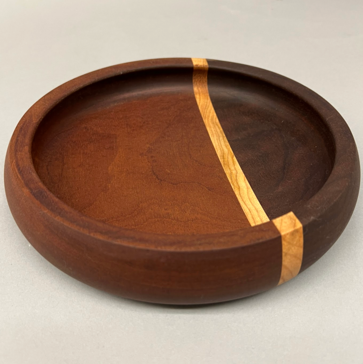 Sapele, Maple and Wenge wood dish. Finished in Walnut oil. Food safe.