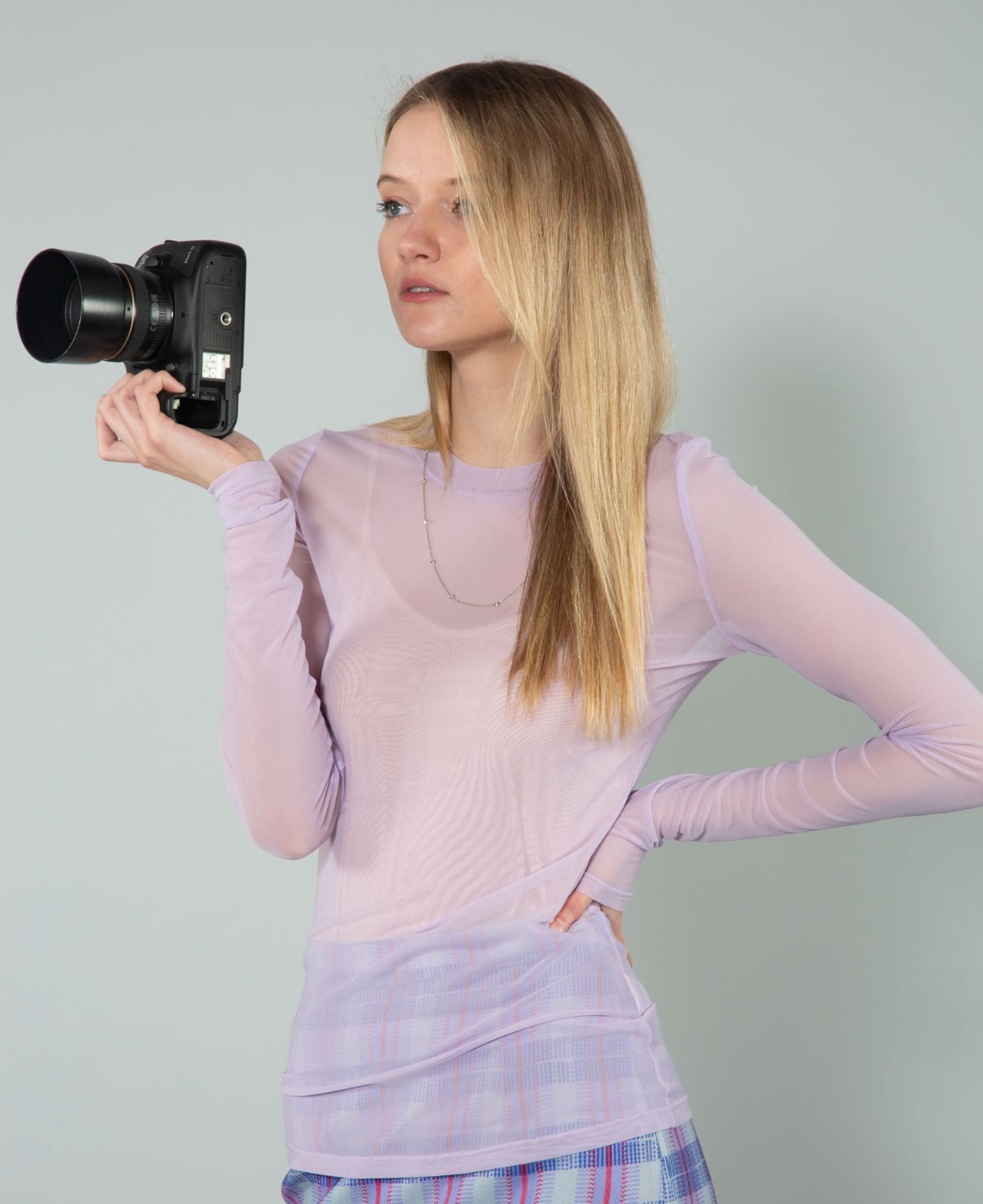 Long Sleeve Lilac Mesh Tee