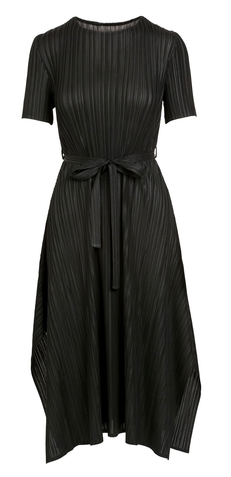 Belted Pleat Draped Hem Midi Dress