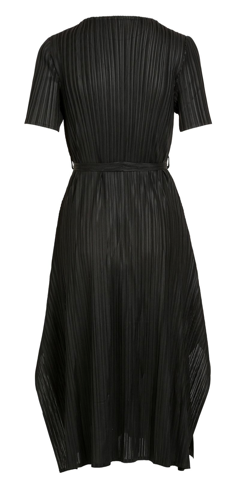 Belted Pleat Draped Hem Midi Dress