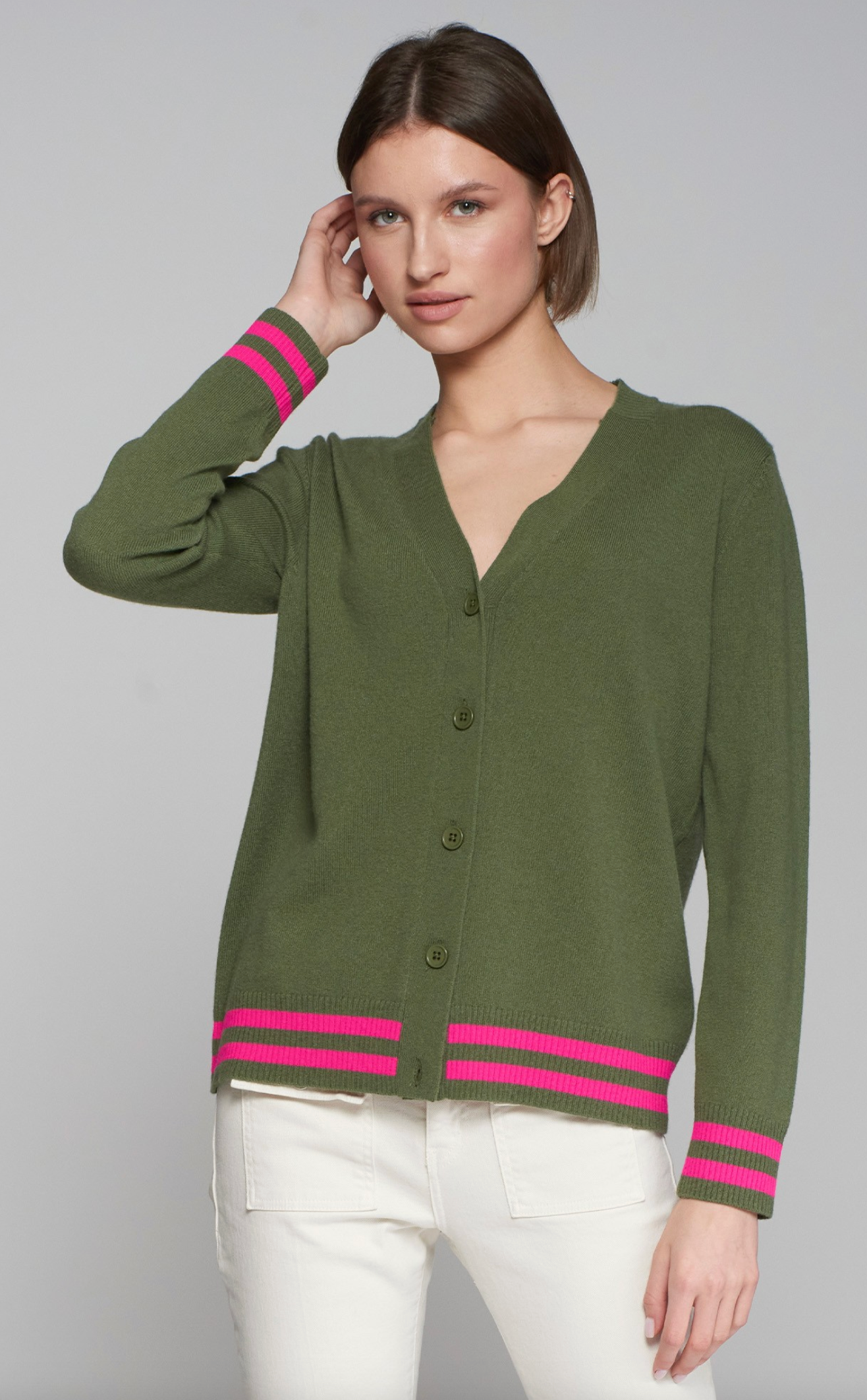 Tiger Cardigan in Green& Pink