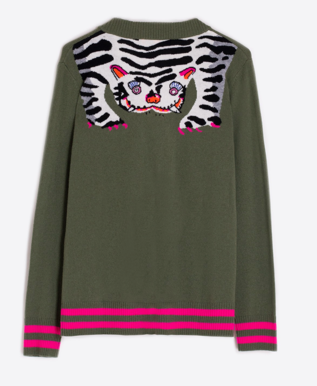 Tiger Cardigan in Green& Pink