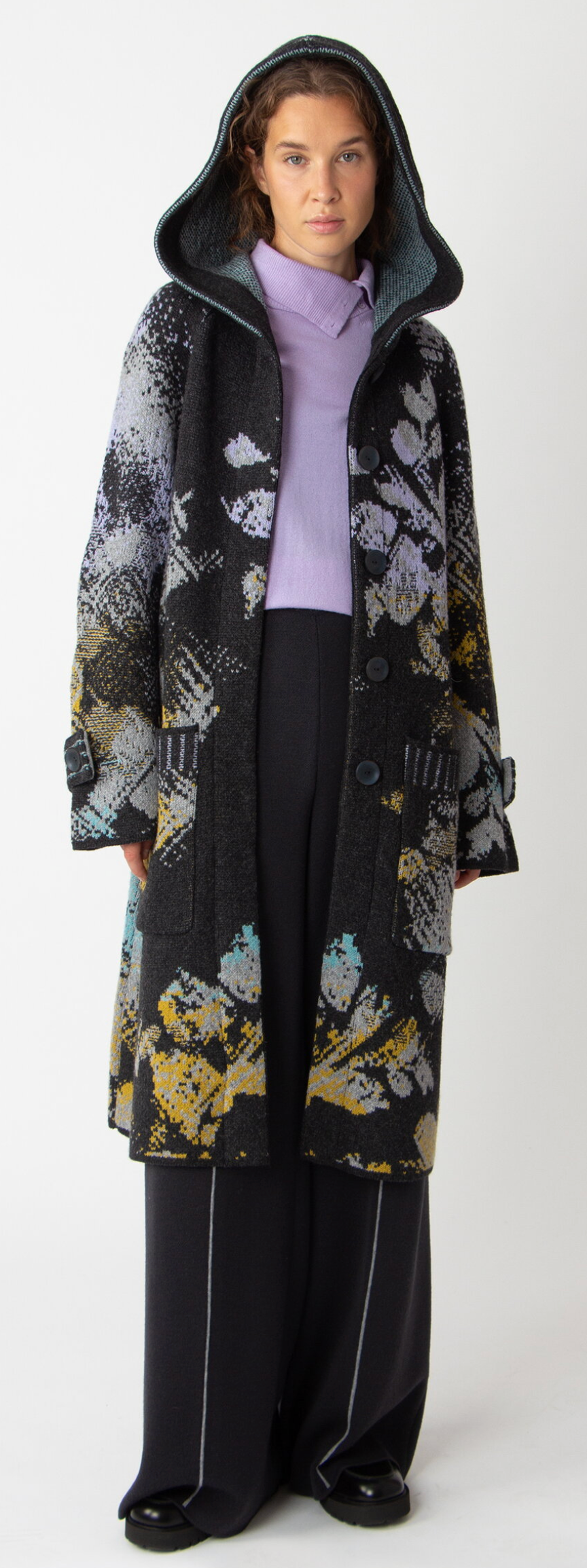 Jacquard Coat with Hoodie, Camouflage Pattern