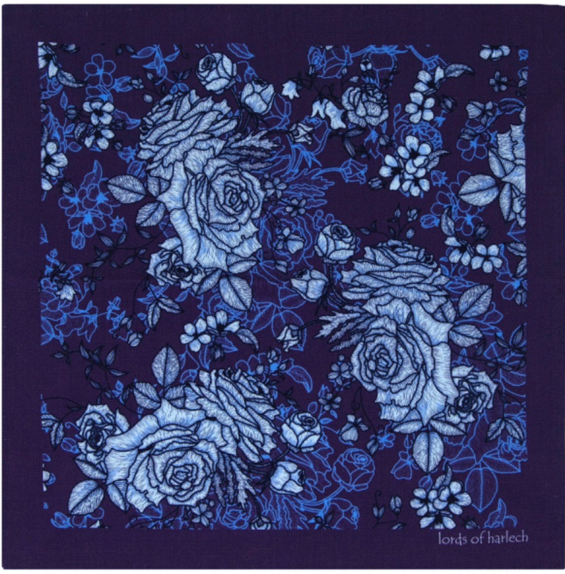 HUDSON ROMA FLORAL MERINO HANDKERCHIEF POCKET SQUARE - PLUM