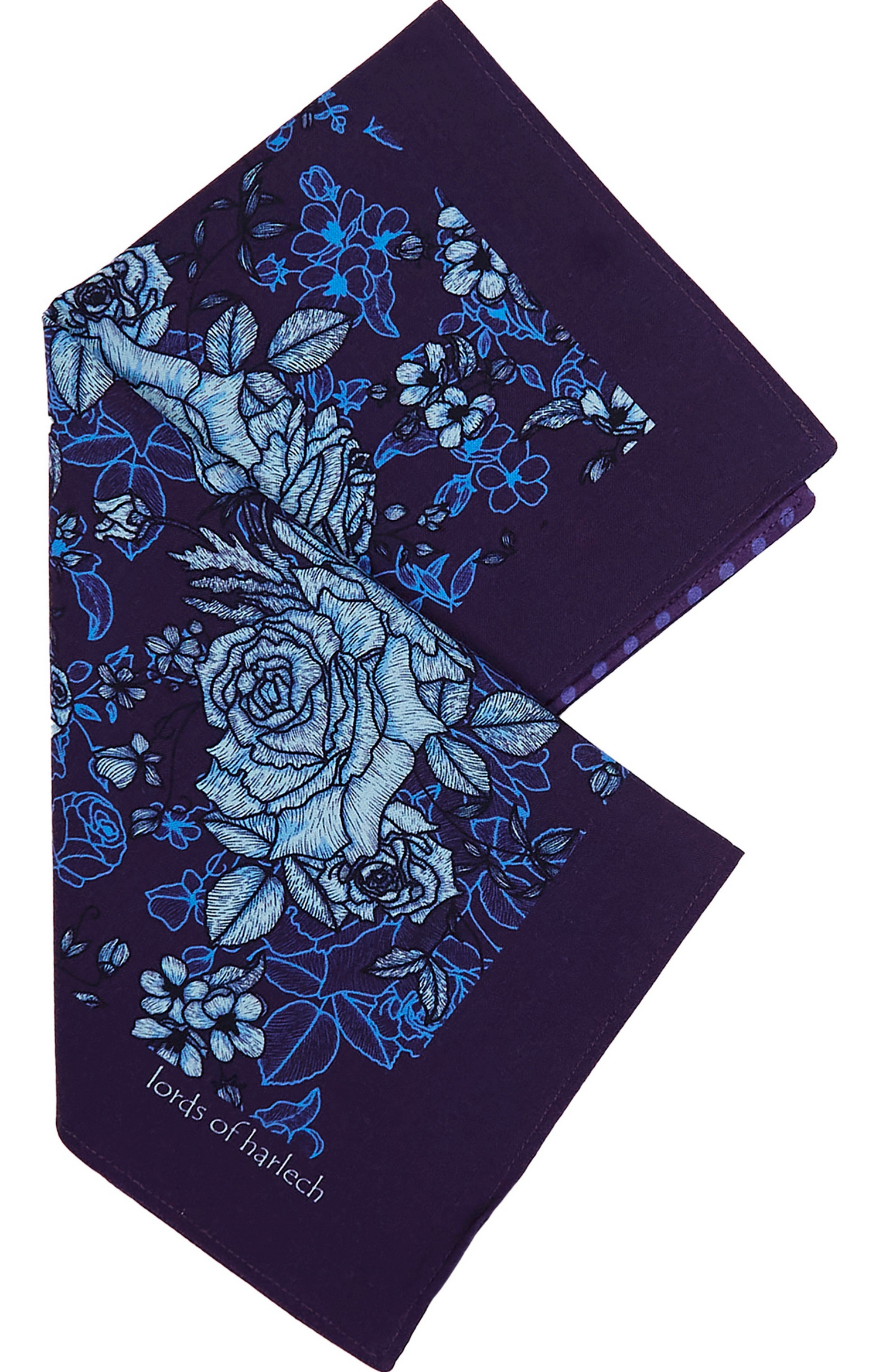 HUDSON ROMA FLORAL MERINO HANDKERCHIEF POCKET SQUARE - PLUM