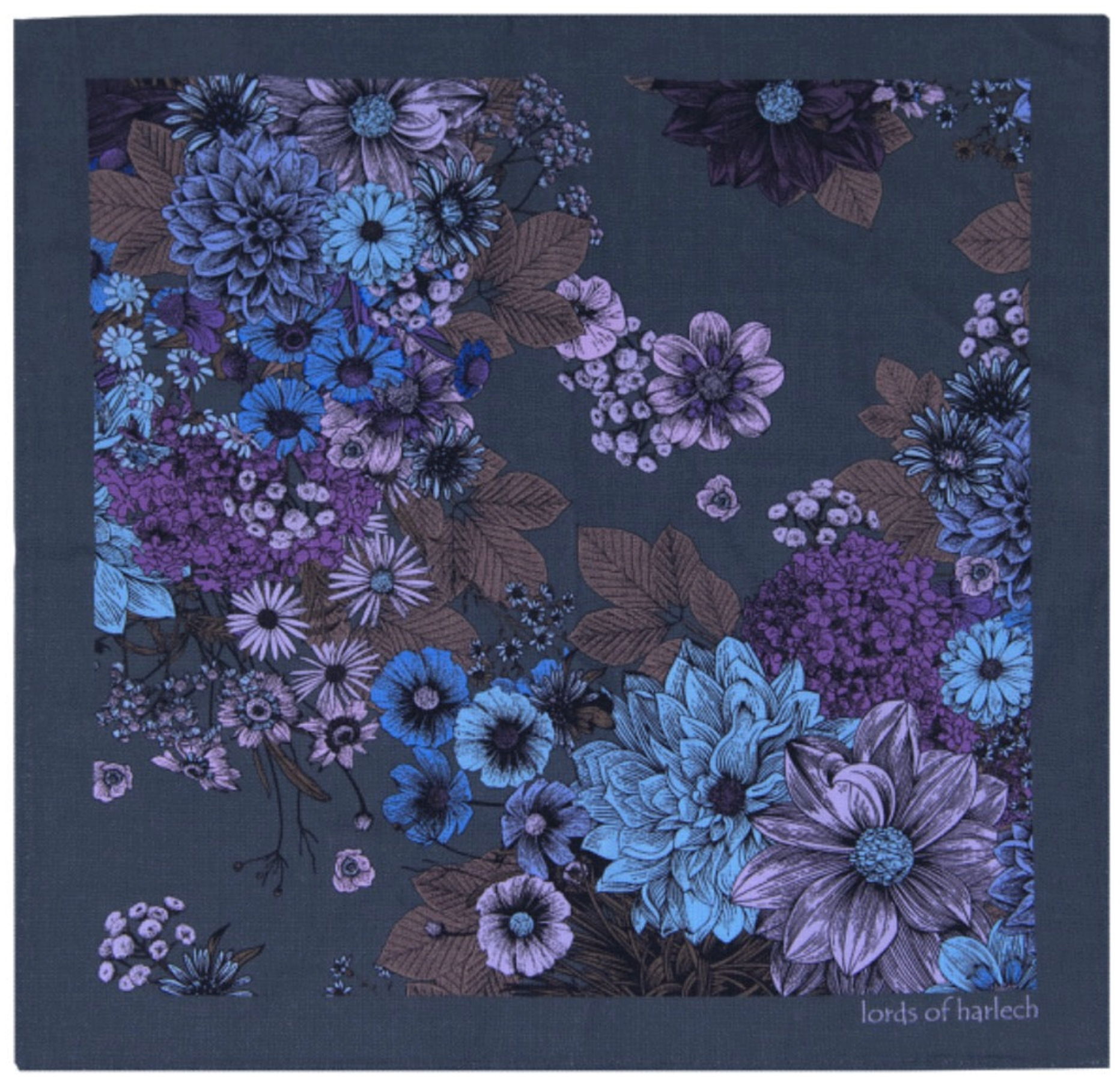 HUDSON MARCO FLORAL MERINO HANDKERCHIEF POCKET SQUARE - CHARCOAL