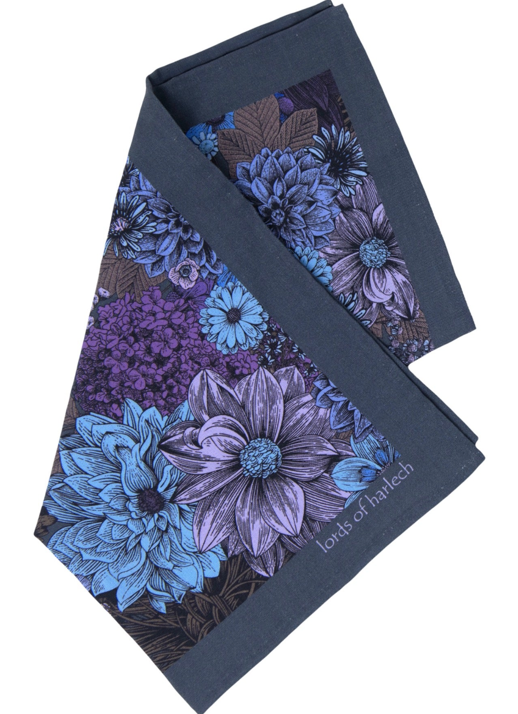 HUDSON MARCO FLORAL MERINO HANDKERCHIEF POCKET SQUARE - CHARCOAL