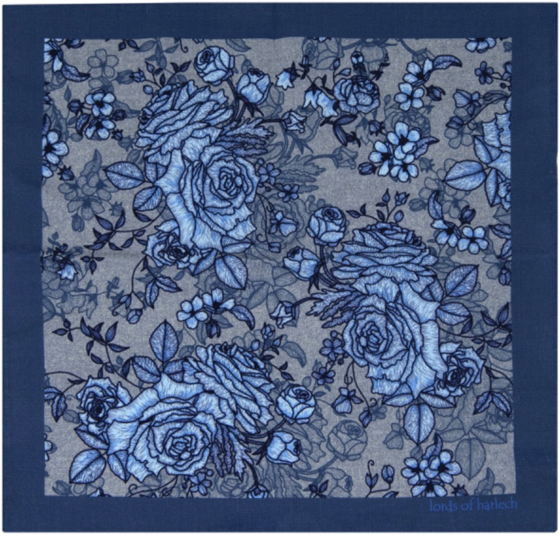 HUDSON ROMA FLORAL MERINO HANDKERCHIEF POCKET SQUARE - FLANNEL