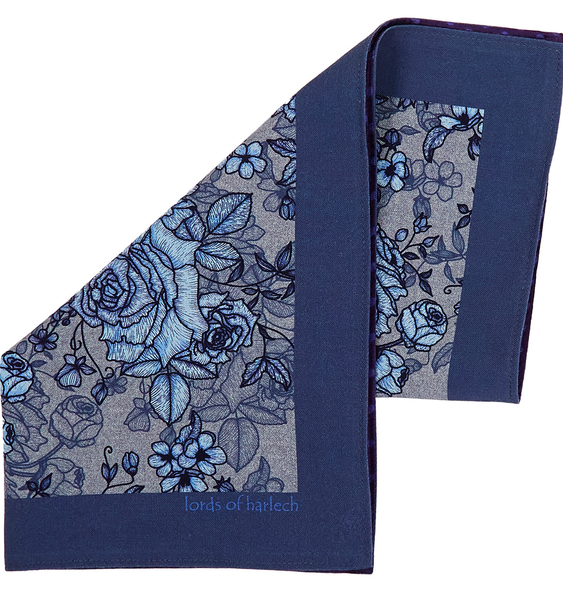 HUDSON ROMA FLORAL MERINO HANDKERCHIEF POCKET SQUARE - FLANNEL