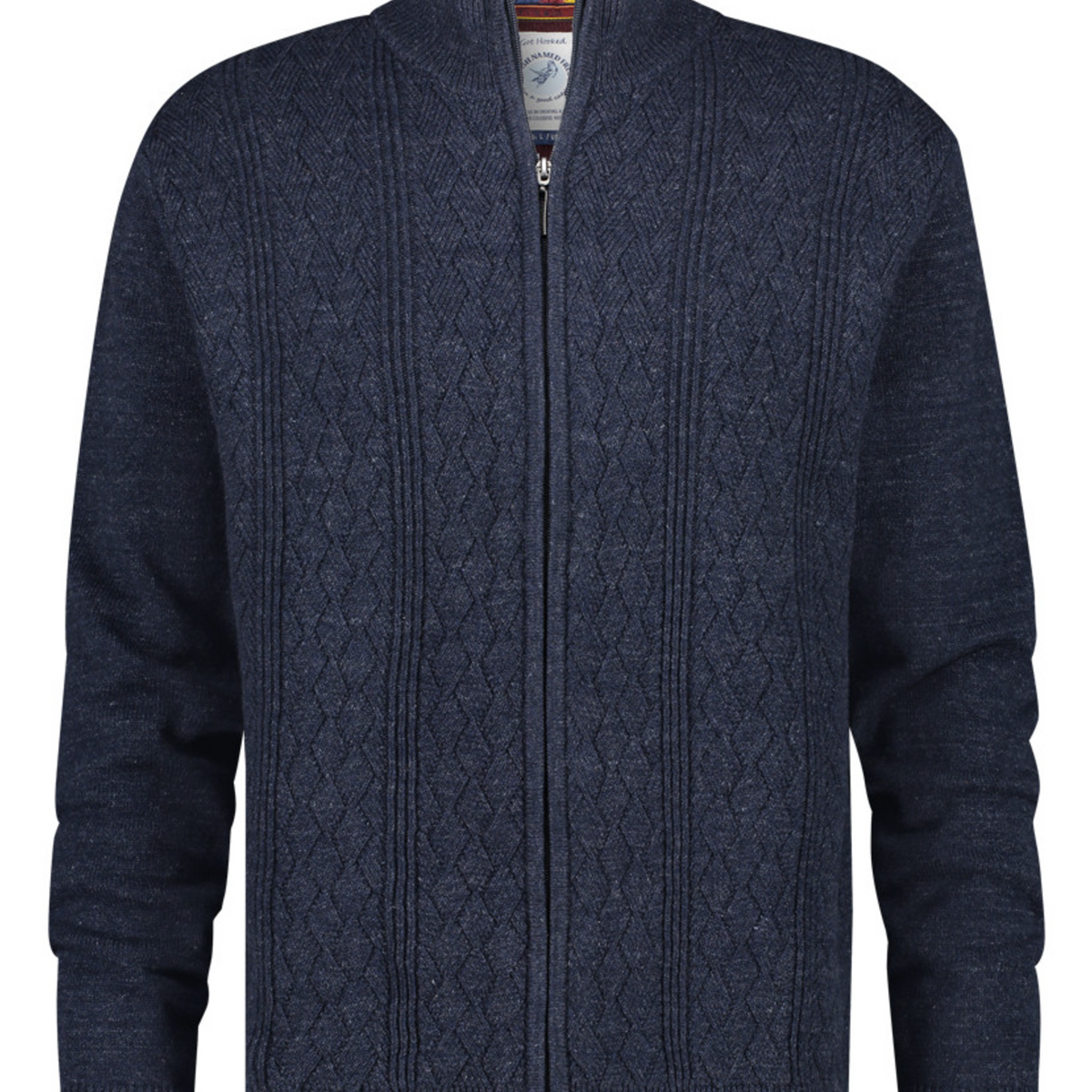 Structured Cable Knit Navy Zip-Up