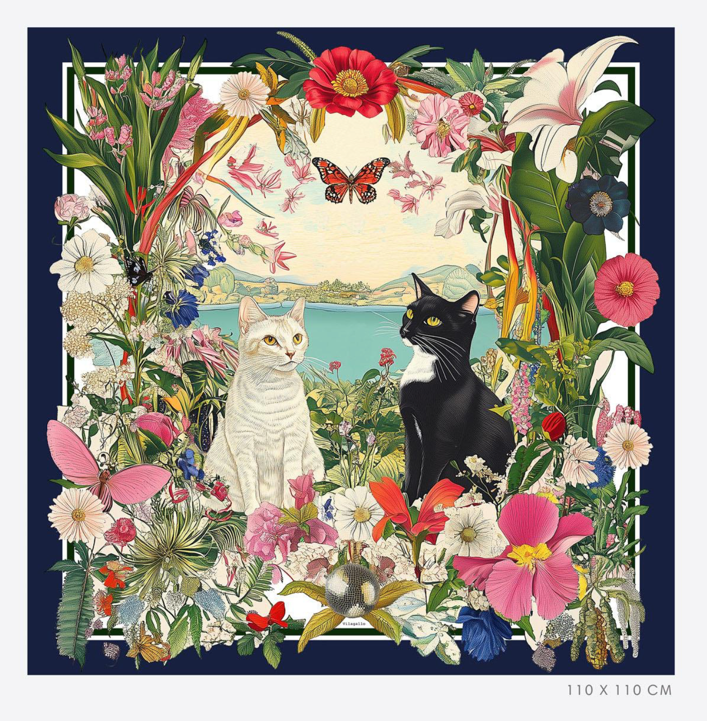 SILK CATS & FLOWERS SCARF