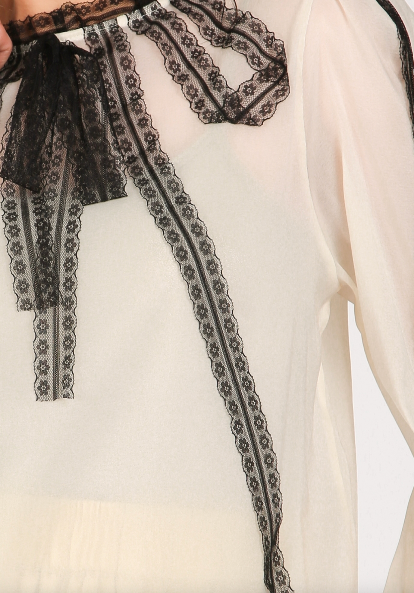 Contrast Lace Detail On Sheer Organza Blouse QC2101