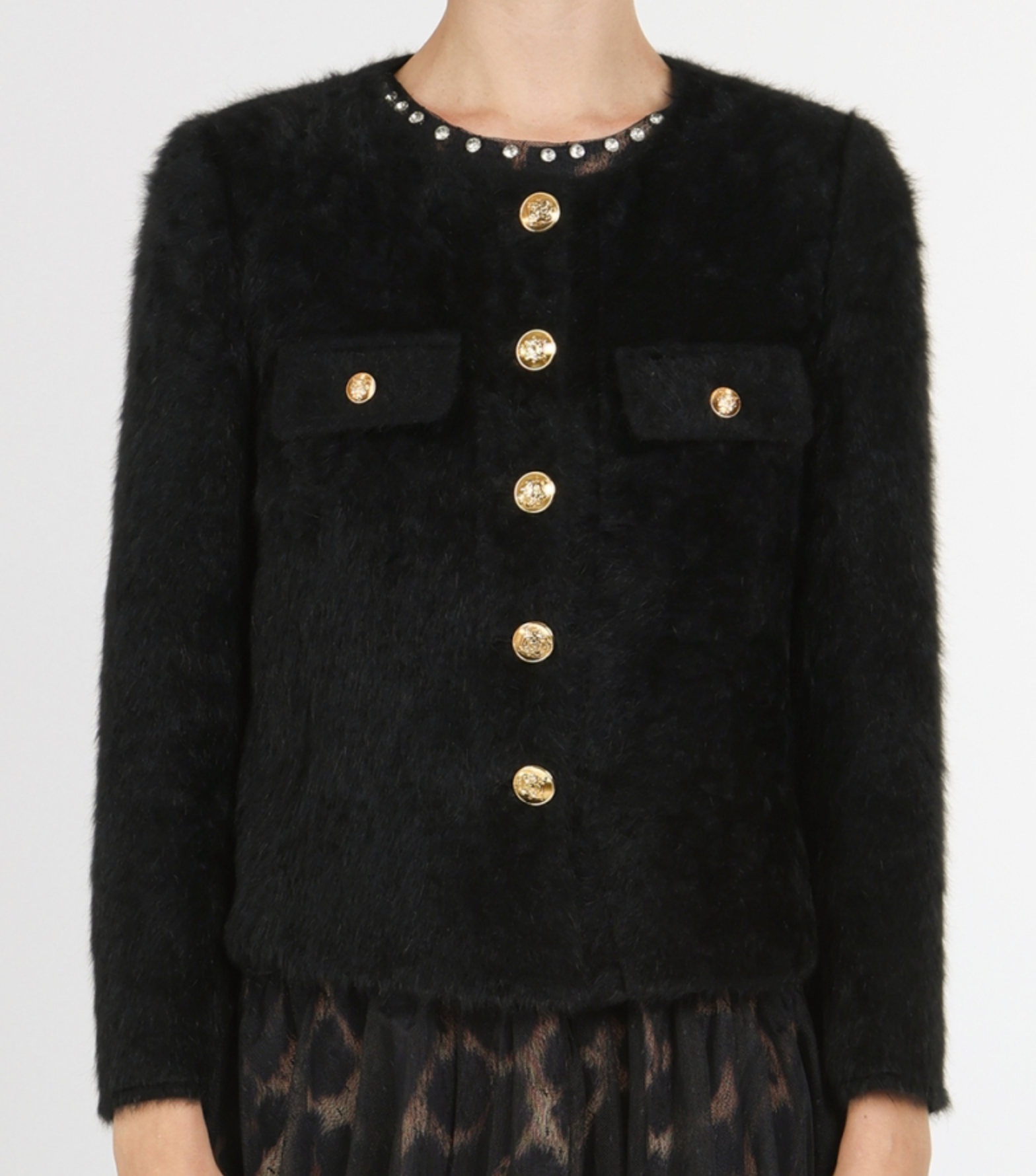 Fuzzy Tweed Single-Breasted Jacket QM4051
