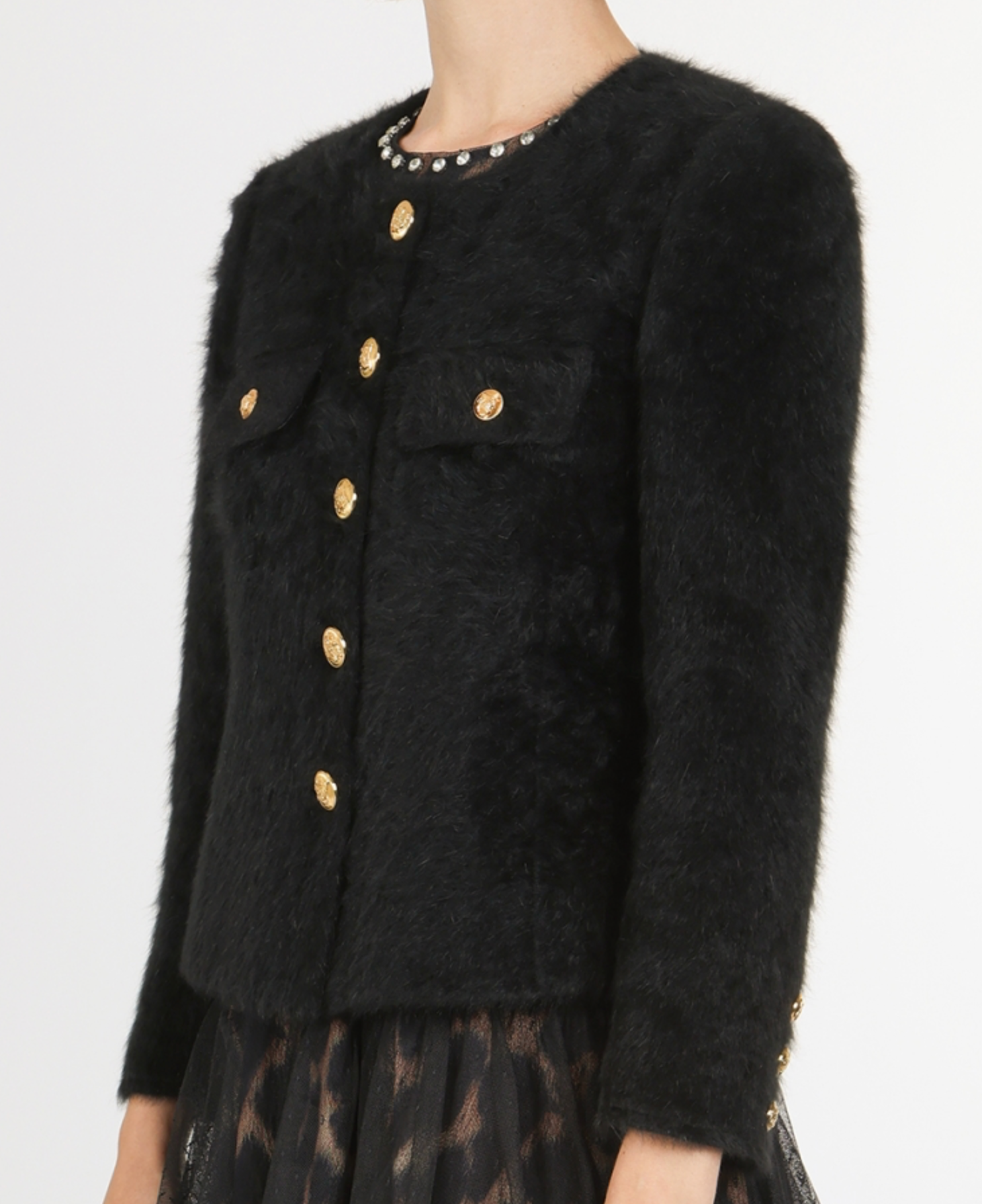 Fuzzy Tweed Single-Breasted Jacket QM4051