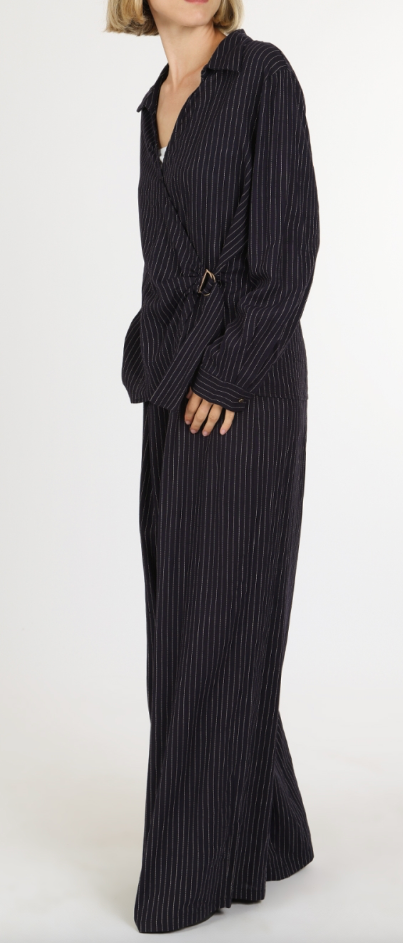 Pin Striped Linen Style Tunic Wrap & Pants Set QC6051
