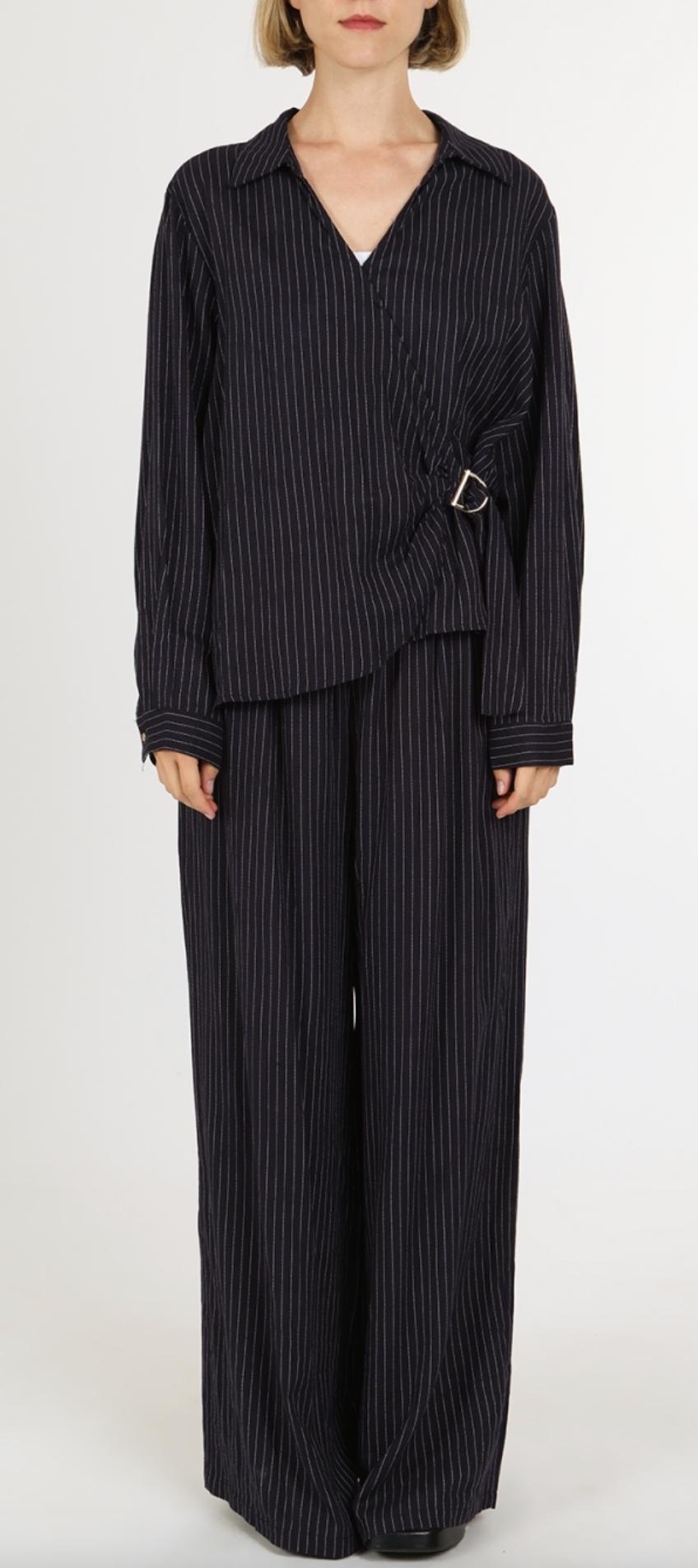 Pin Striped Linen Style Tunic Wrap & Pants Set QC6051