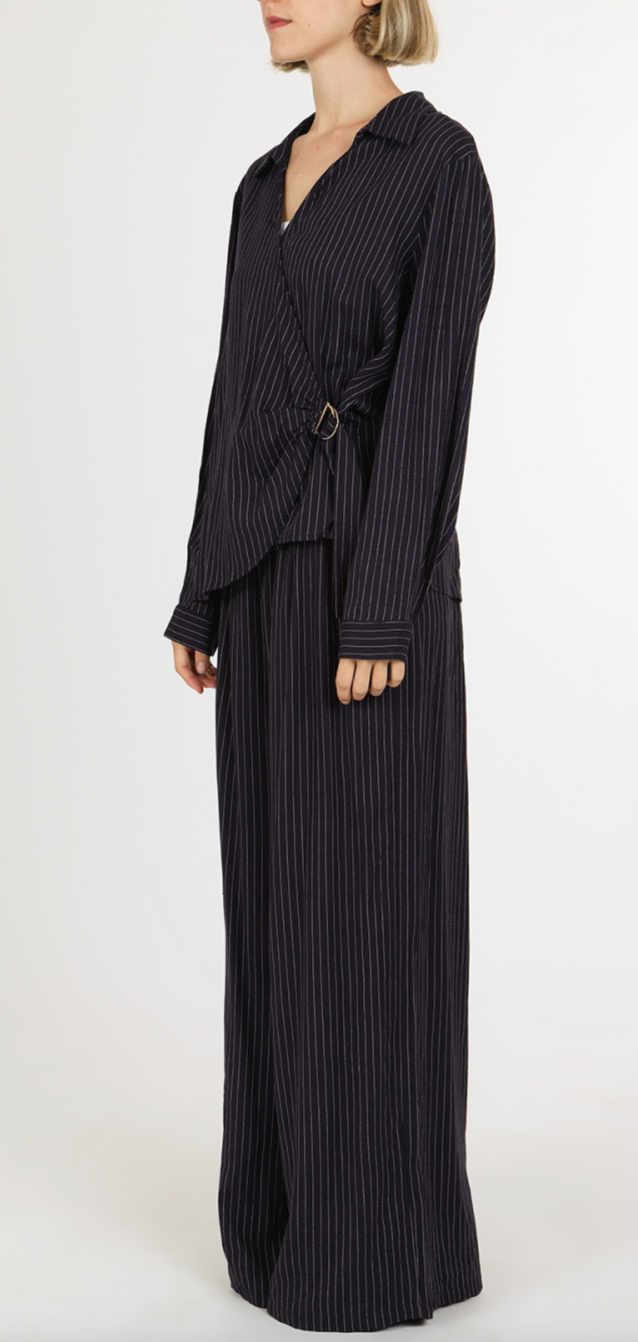 Pin Striped Linen Style Tunic Wrap & Pants Set QC6051