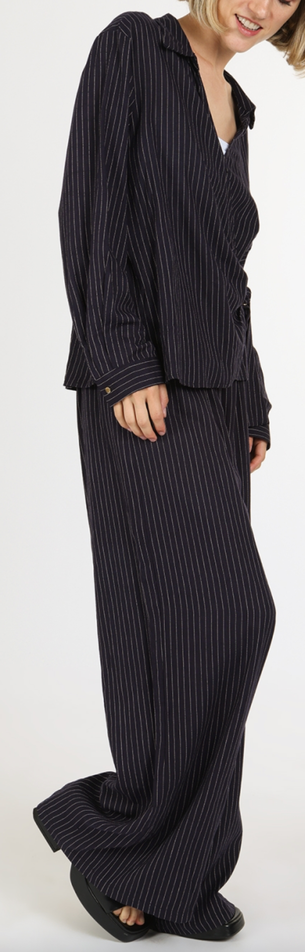 Pin Striped Linen Style Tunic Wrap & Pants Set QC6051