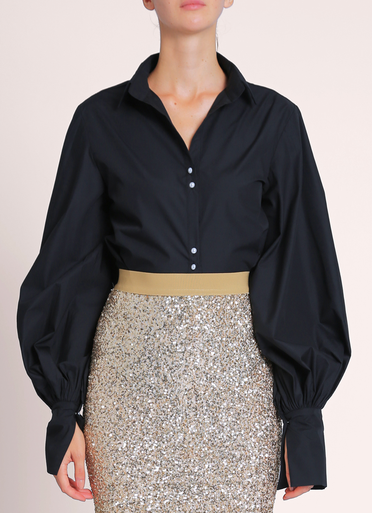 V-Neck Cut Collar Puff Blouse PC2530
