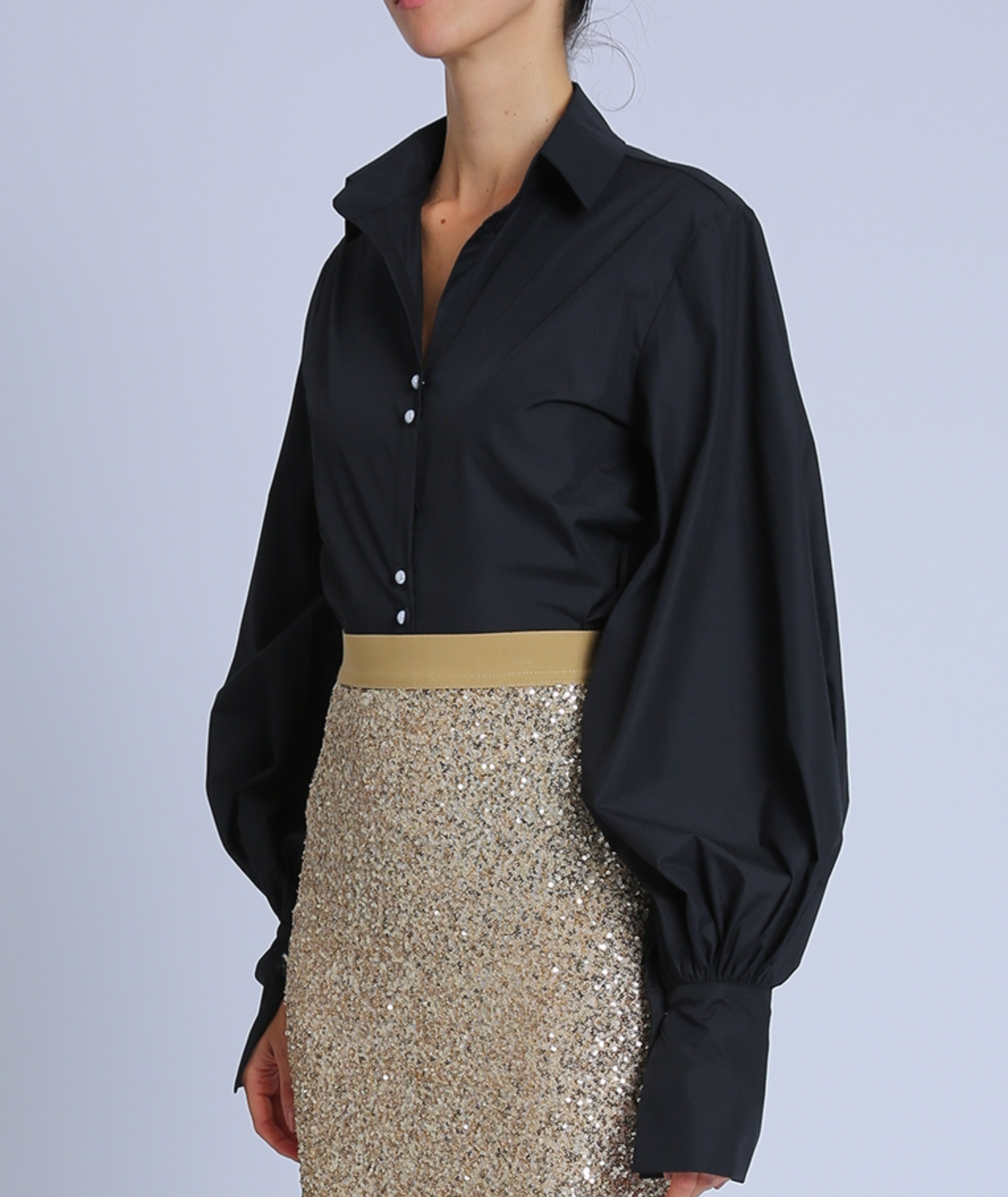 V-Neck Cut Collar Puff Blouse PC2530
