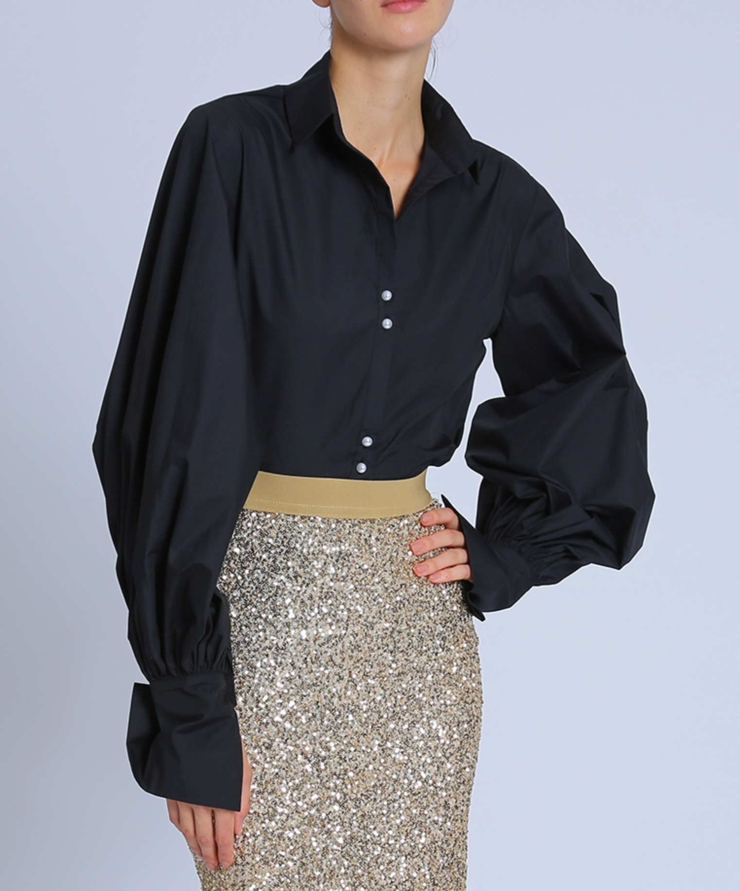 V-Neck Cut Collar Puff Blouse PC2530