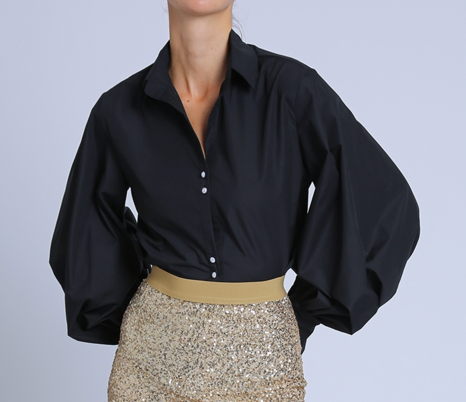 V-Neck Cut Collar Puff Blouse PC2530
